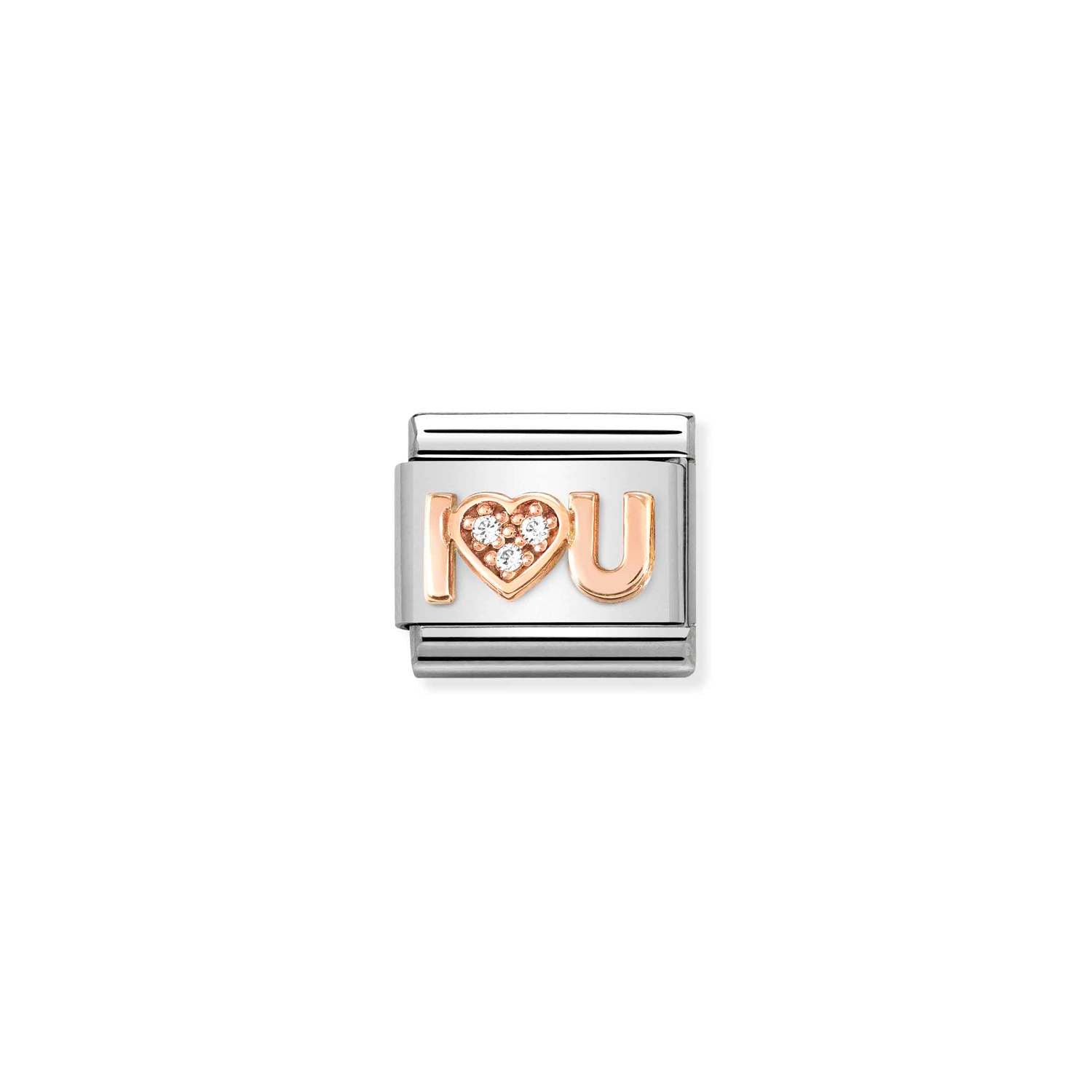 Composable® Link, Charm, I Heart You with Cubic Zirconia in hypoallergenic stainless steel, rose gold 9kt, and cubic zirconia | Nomination Italy