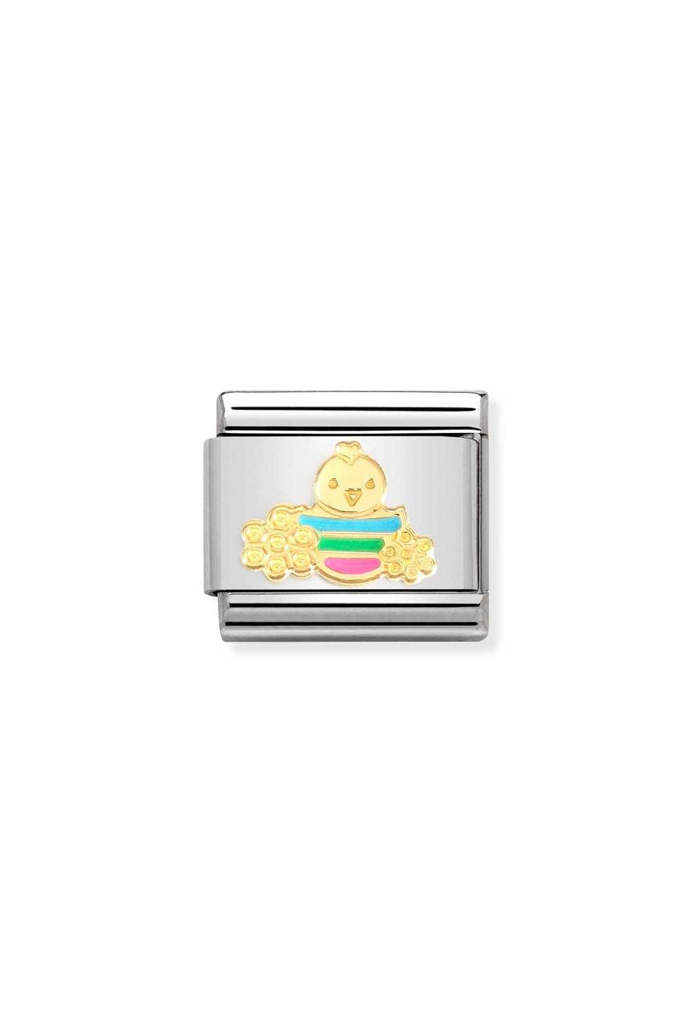 Composable® Link, Charm, Easter Chick, Flowers in hypoallergenic stainless steel, gold 18 kt and enamel | Nomination Italy