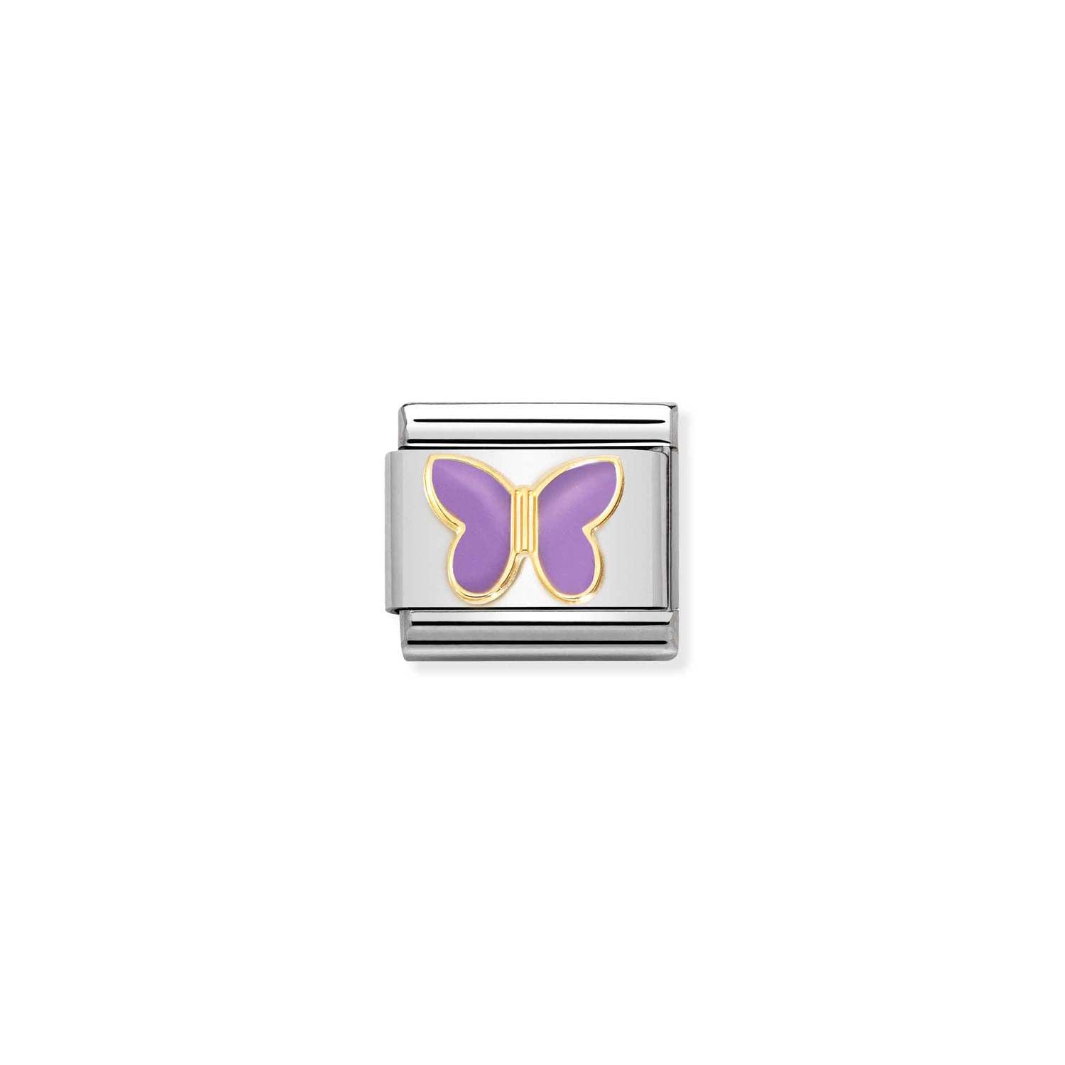 Composable® Link, Charm, gold with Lilac Butterfly in hypoallergenic stainless steel, gold 18 kt and enamel | Nomination Italy