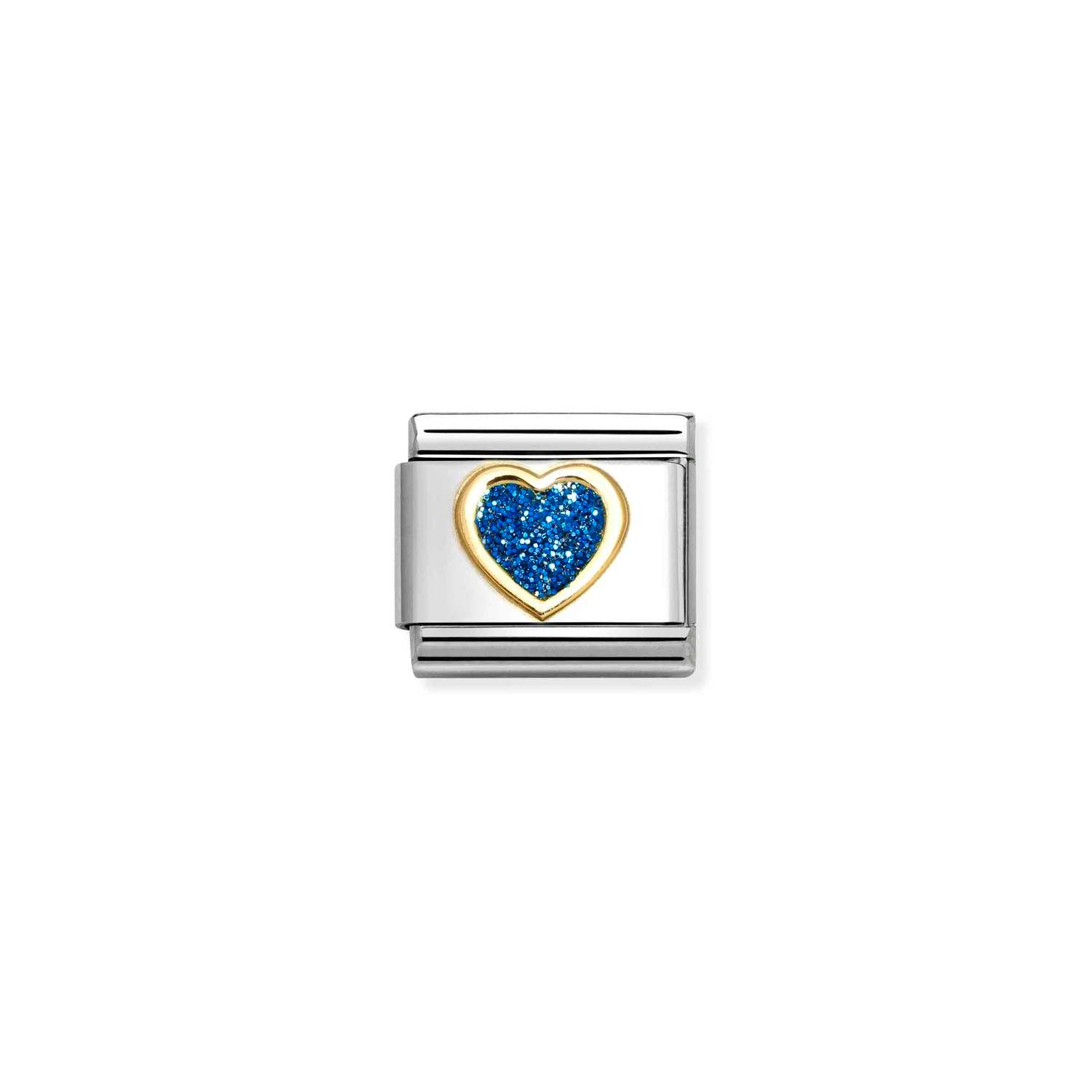 Composable® Link, Charm, Heart, Blue Glitter in hypoallergenic stainless steel, gold 18 kt and enamel | Nomination Italy