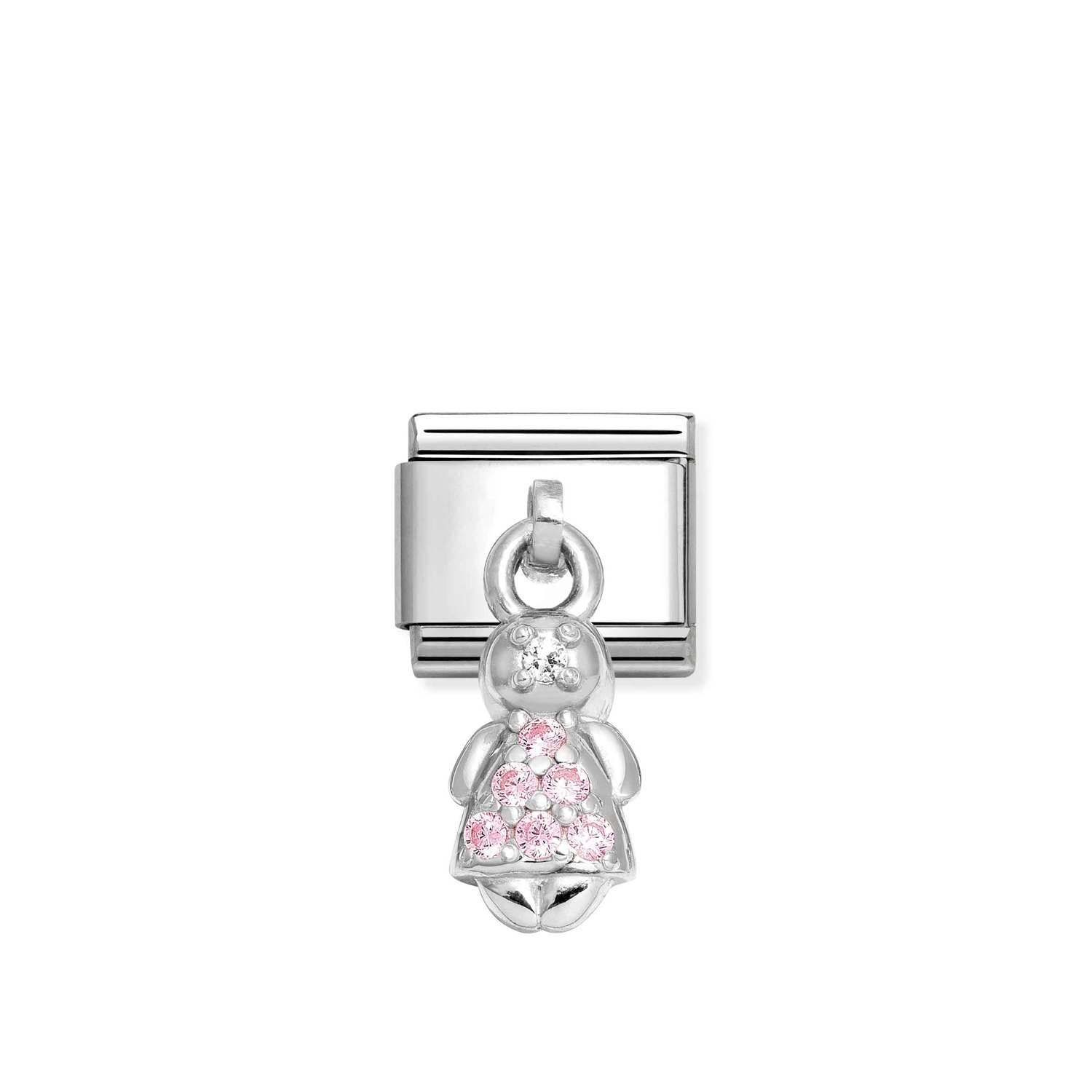 Composable® Link, Charm, Pendant Girl, Pink Stones in hypoallergenic stainless steel, sterling silver .925 and cubic zirconia | Nomination Italy