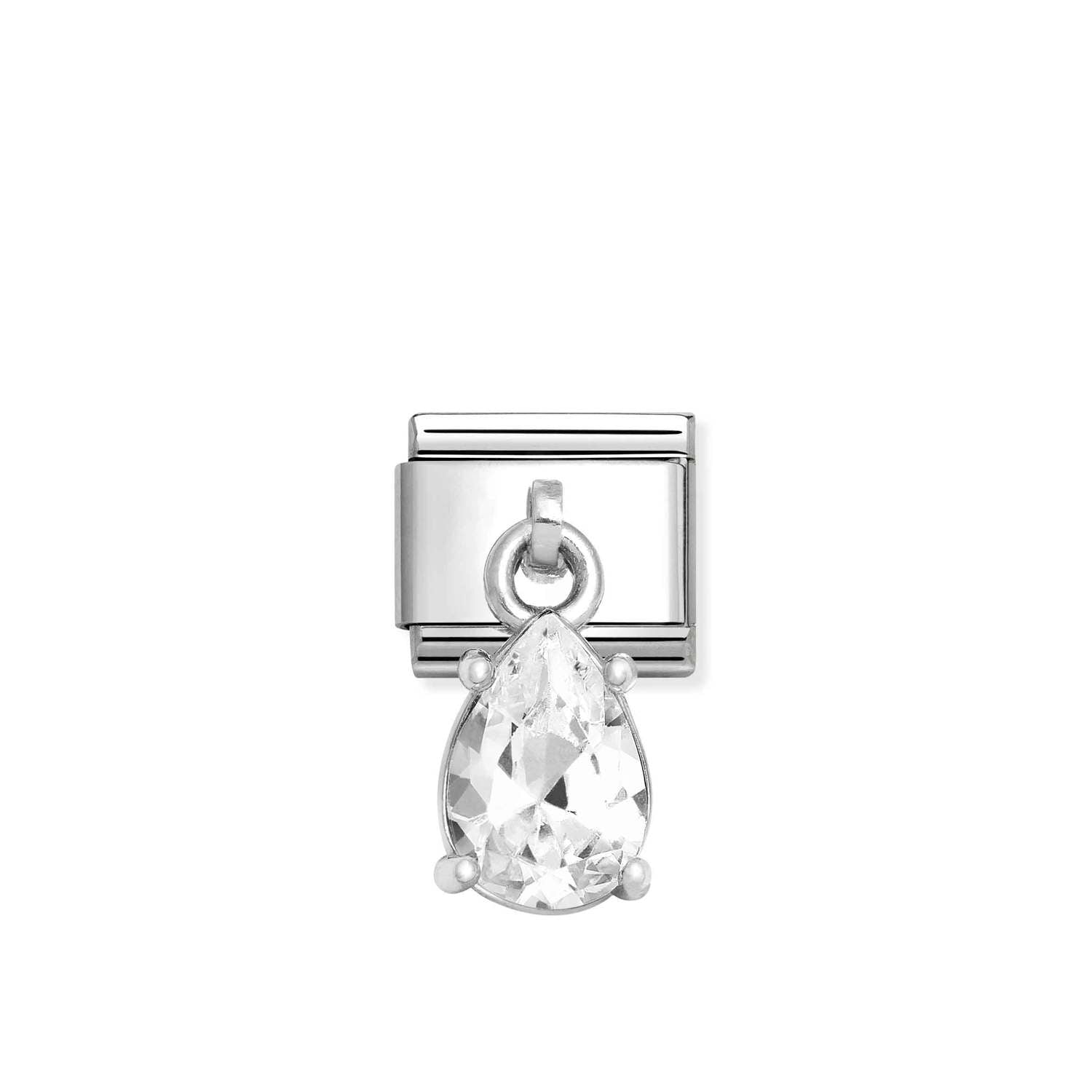Composable® Link, Charm, Pendant Drop Pear Cut Stone, White in hypoallergenic stainless steel, sterling silver .925 and cubic zirconia | Nomination Italy