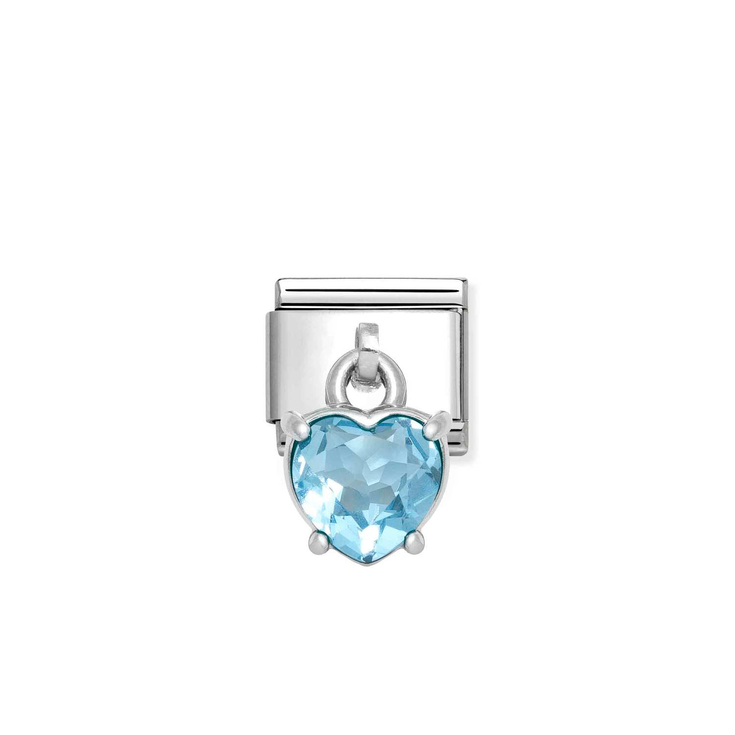 Composable® Link, Charm, Pendant Heart Cut Stone, Light Blue in hypoallergenic stainless steel, sterling silver .925 and cubic zirconia | Nomination Italy