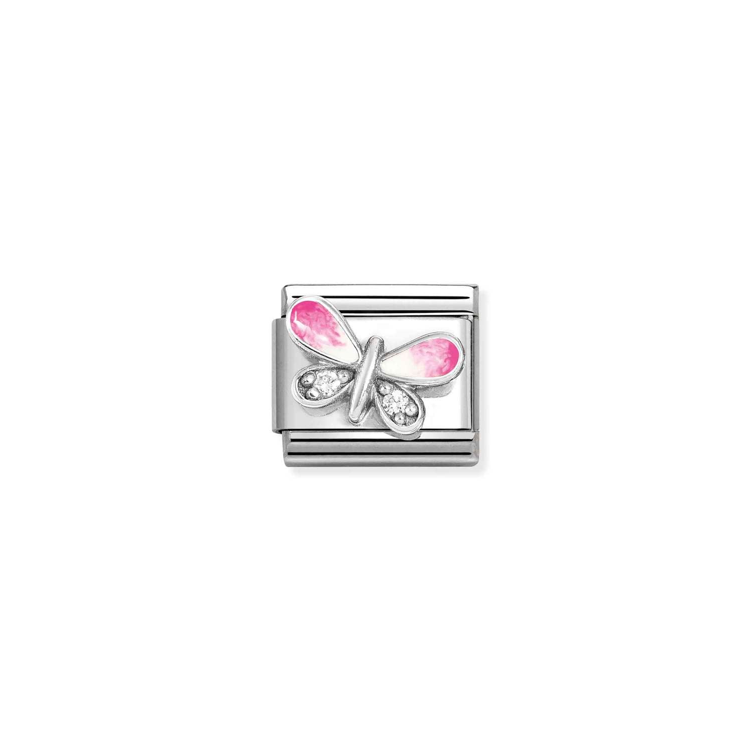 Composable® Link, Charm, Pink Butterfly with Cubic Zirconia in hypoallergenic stainless steel, sterling silver .925 and cubic zirconia | Nomination Italy