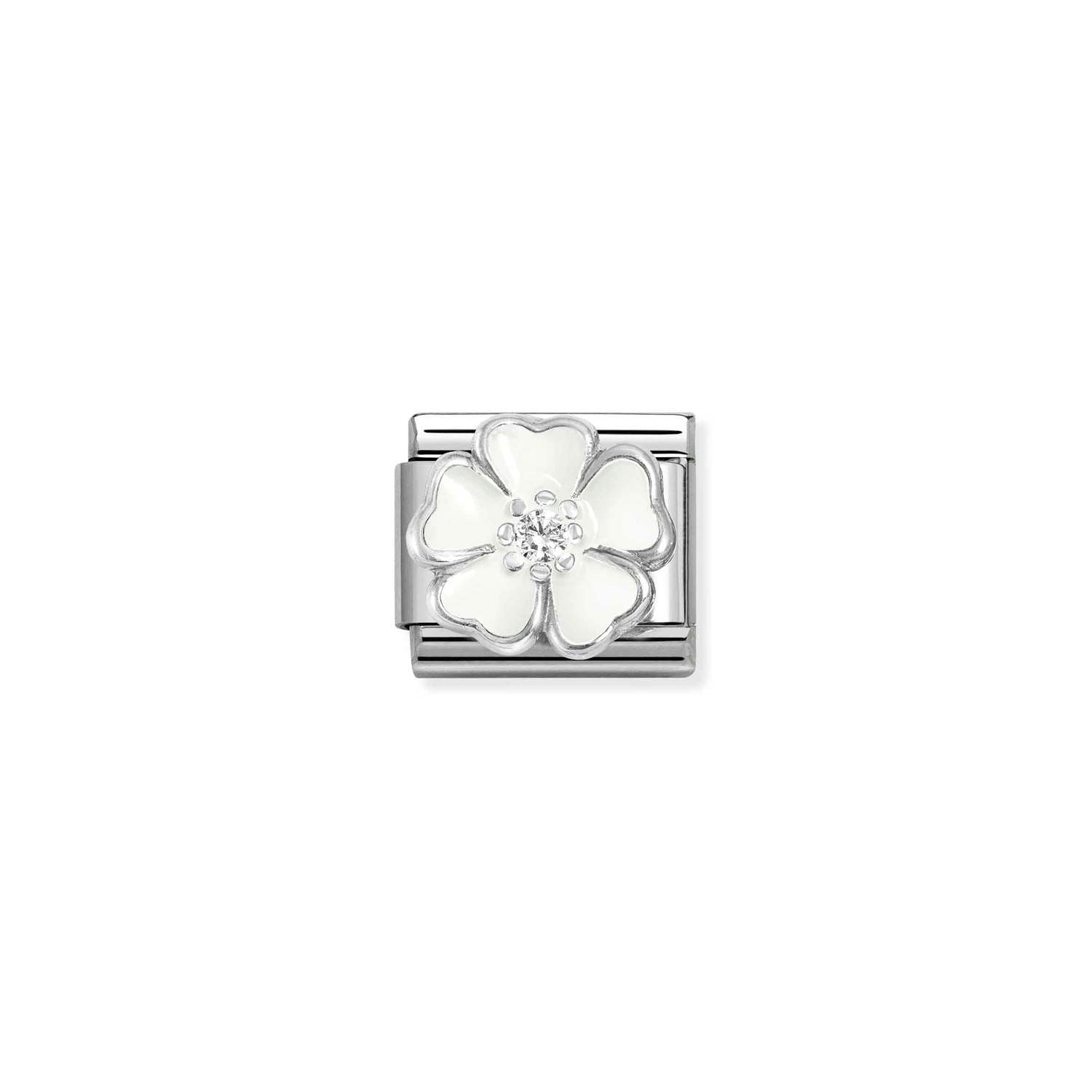 Composable® Link, Charm, White Flower with Cubic Zirconia in hypoallergenic stainless steel, sterling silver .925 and cubic zirconia | Nomination Italy