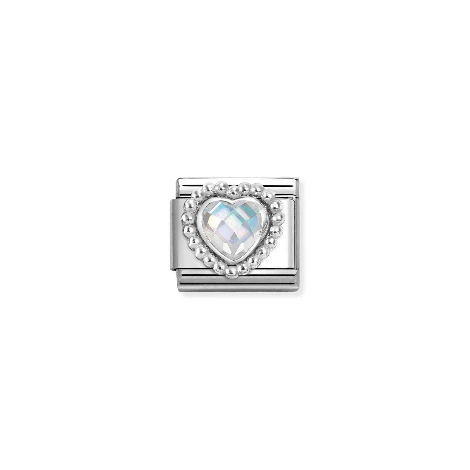 Composable® Link, Charm, White Cubic Zirconia Heart in hypoallergenic stainless steel, sterling silver .925 and cubic zirconia | Nomination Italy
