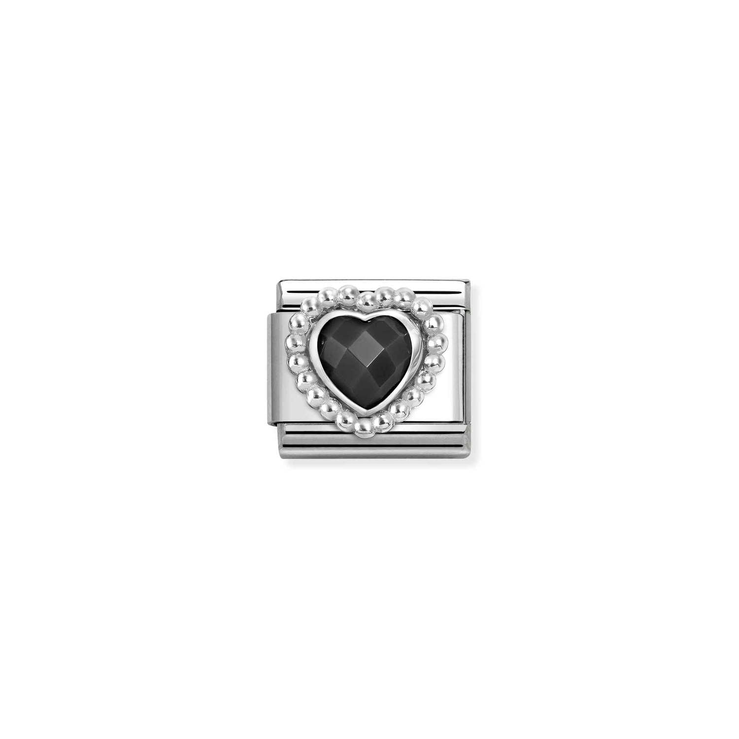Composable® Link, Charm, Black Cubic Zirconia Heart in hypoallergenic stainless steel, sterling silver .925 and cubic zirconia | Nomination Italy