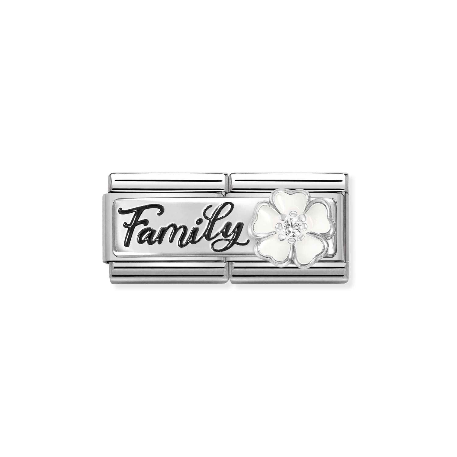 Composable® Double Link, Charm,,family White Flower in hypoallergenic stainless steel, sterling silver .925 and cubic zirconia | Nomination Italy