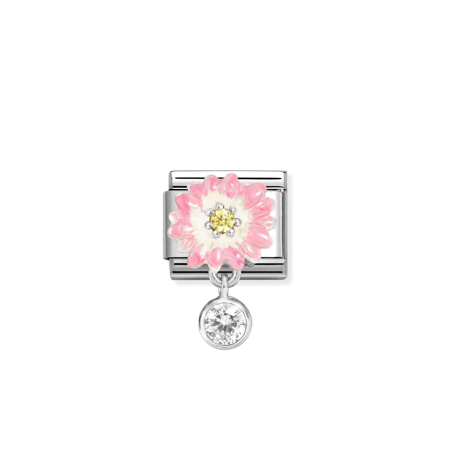 Composable® Link, Charm, Pink Flower, Cubic Zirconia Pendant in hypoallergenic stainless steel, sterling silver .925 and cubic zirconia | Nomination Italy