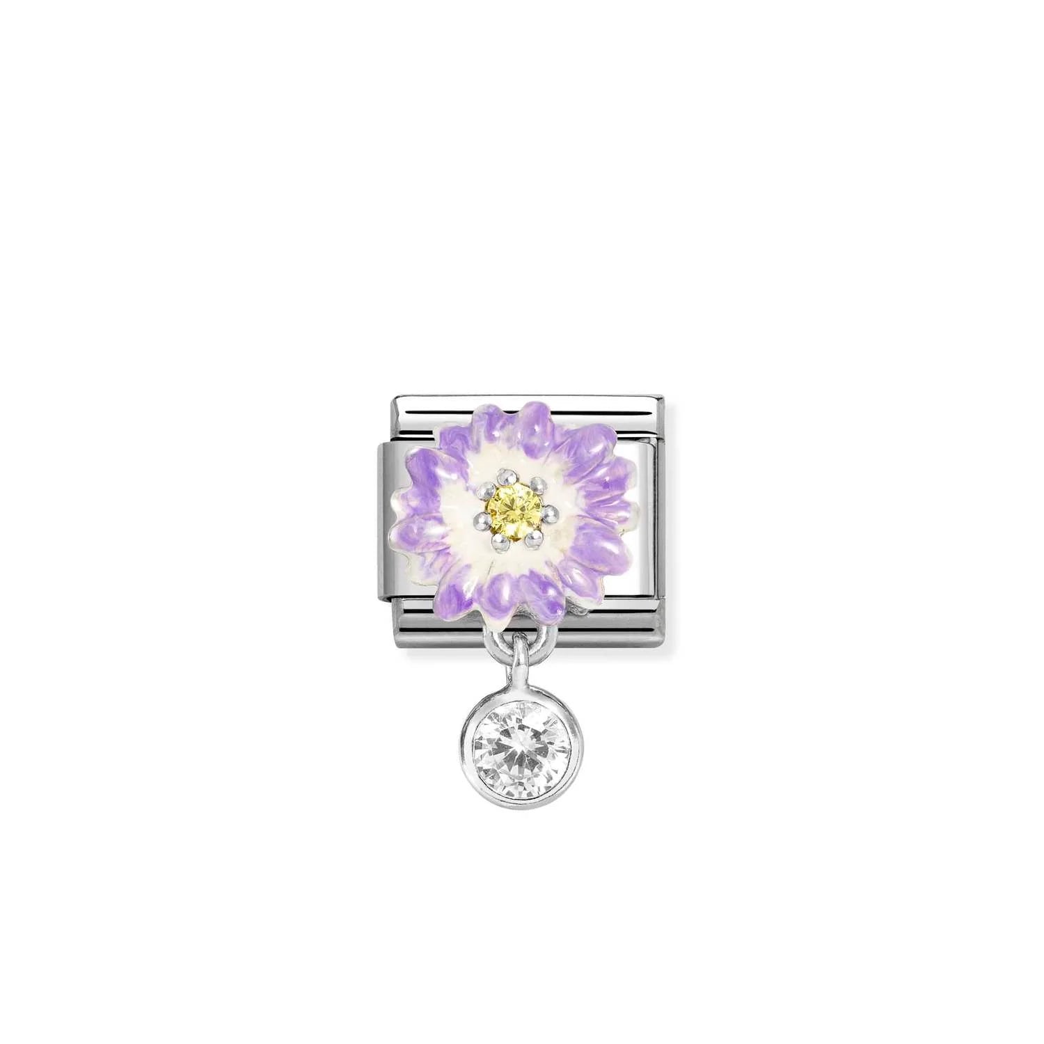 Composable® Link, Charm, Purple Flower, in hypoallergenic stainless steel, sterling silver .925 and cubic zirconia | Nomination Italy
