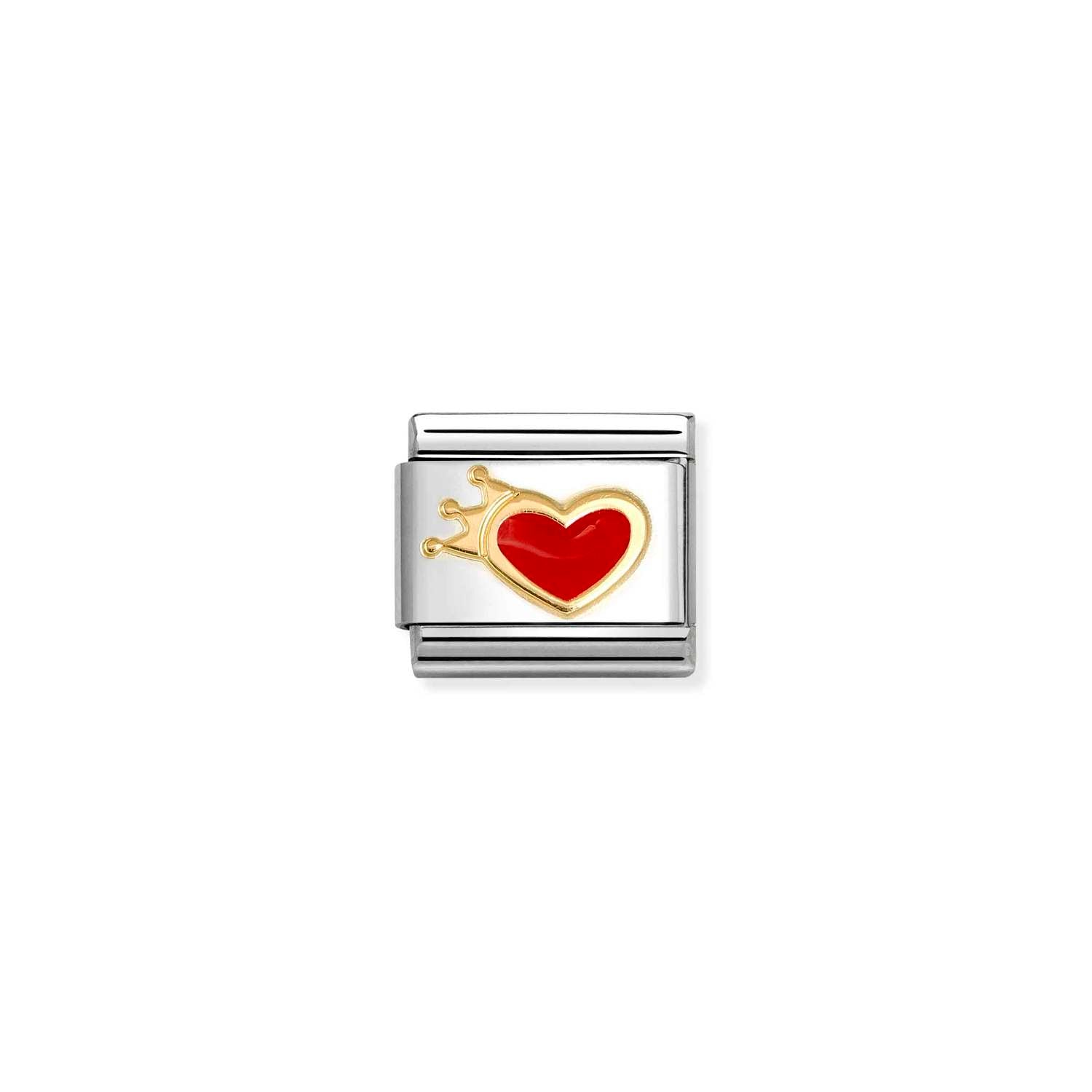 Composable® Link, Charm, Red Heart with Crown in hypoallergenic stainless steel, gold 18 kt and enamel | Nomination Italy