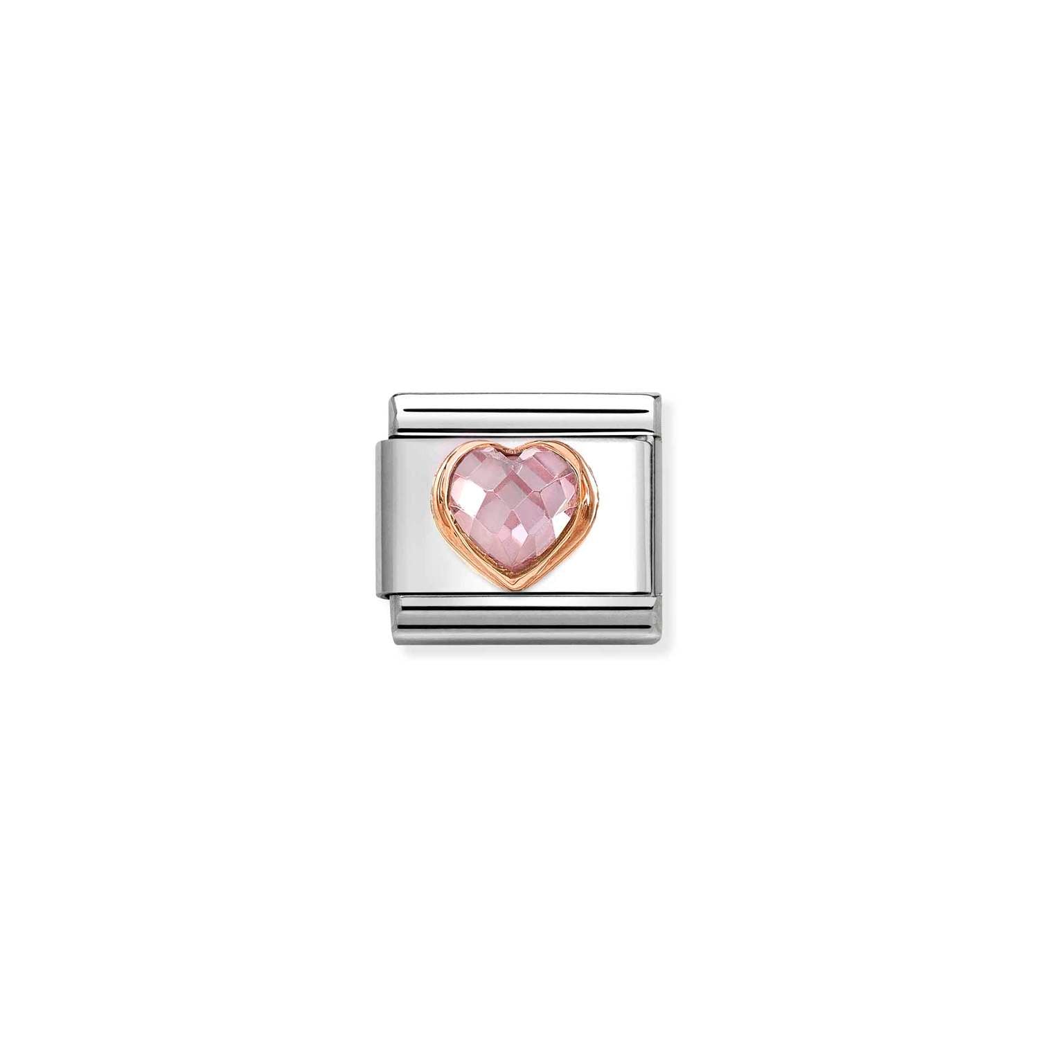 Composable® Link, Charm, Heart with Pink Cubic Zirconia in hypoallergenic stainless steel, rose gold 9kt and natural stones | Nomination Italy