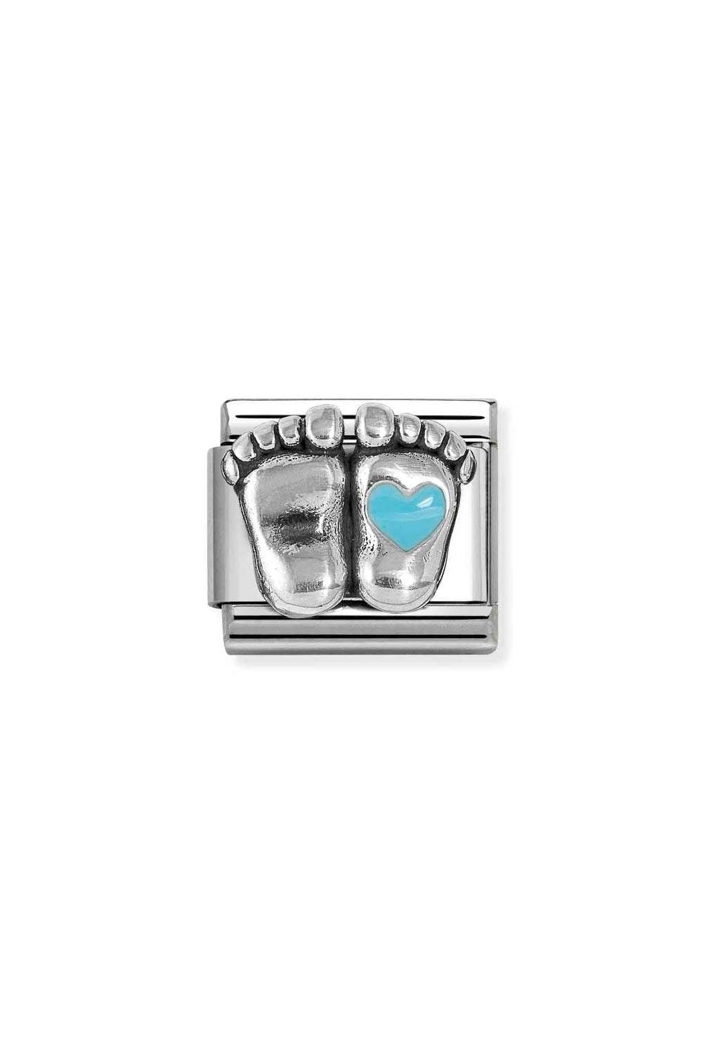 Composable® Link, Charm, Baby Feet, Light Blue Heart in hypoallergenic stainless steel, sterling silver .925 and enamel | Nomination Italy