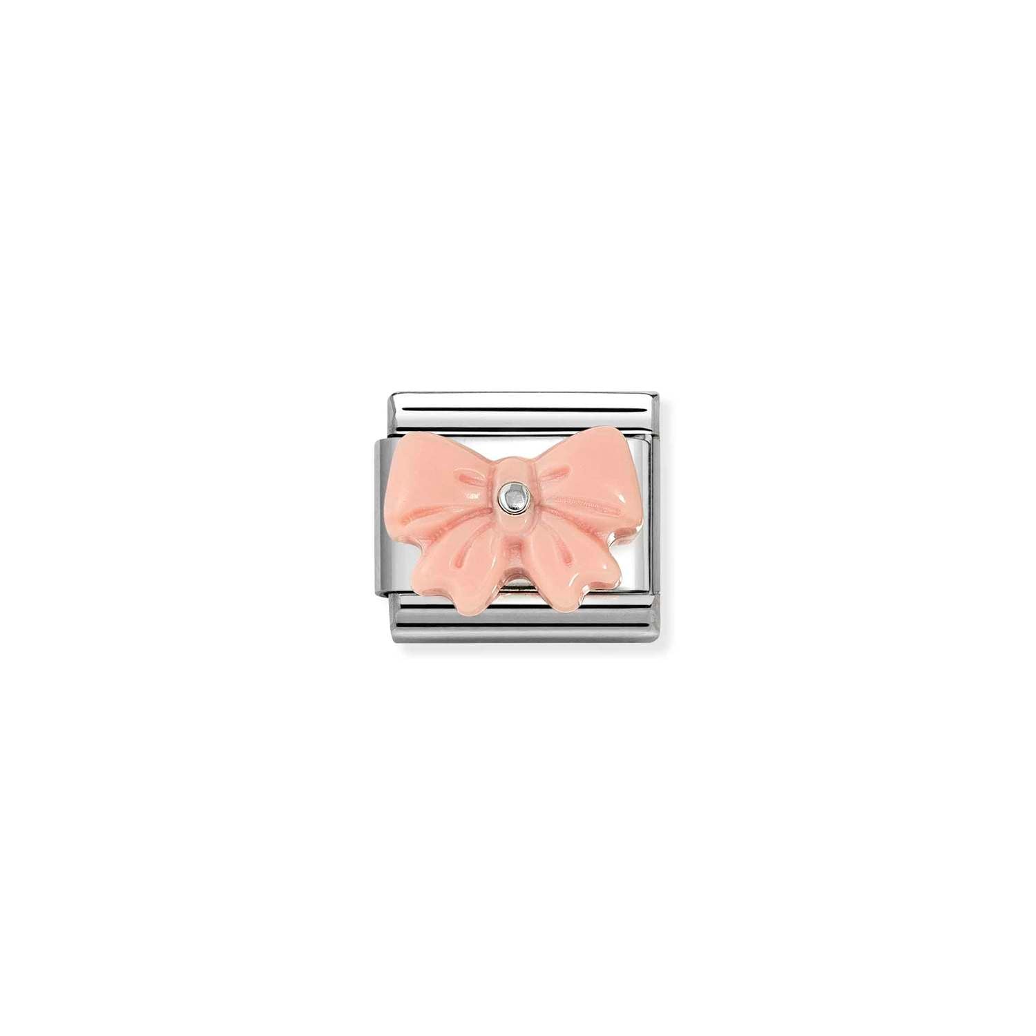 Composable® Link, Charm, Bow, Pink Synthetic Stone in hypoallergenic stainless steel, sterling silver .925 and natural stones | Nomination Italy