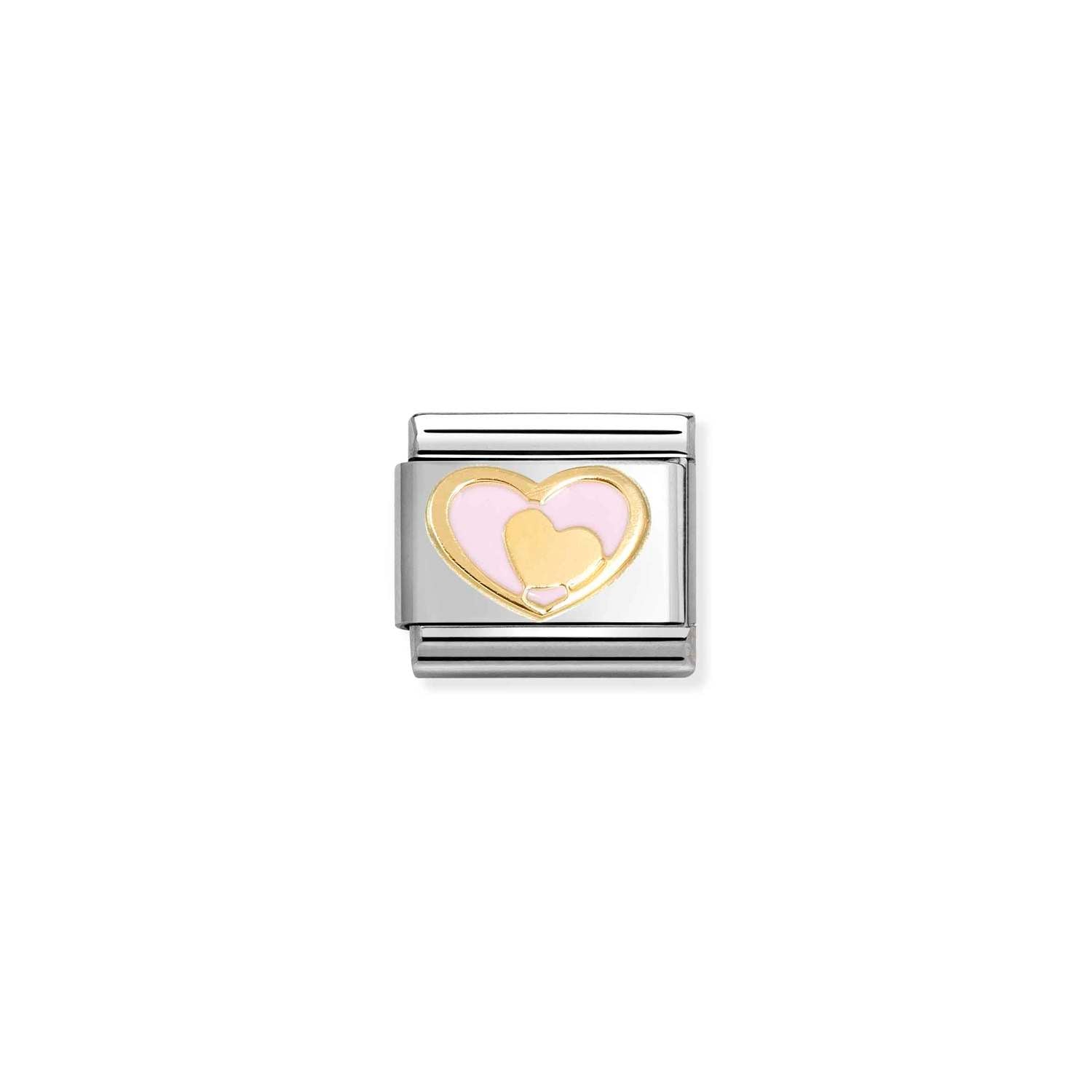 Composable® Link, Charm, Pink Heart-gold Heart in hypoallergenic stainless steel, gold 18 kt and enamel | Nomination Italy