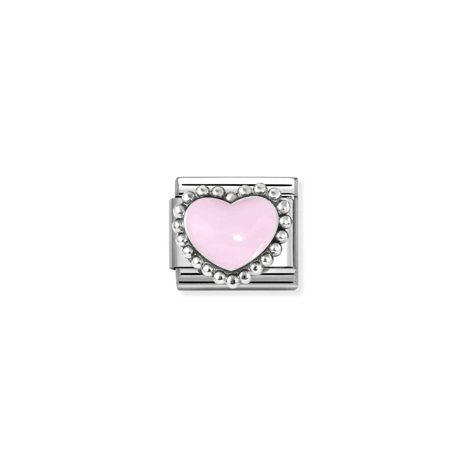Composable® Link, Charm, Pastel Pink Heart, Beaded Setting in hypoallergenic stainless steel, sterling silver .925 and enamel | Nomination Italy