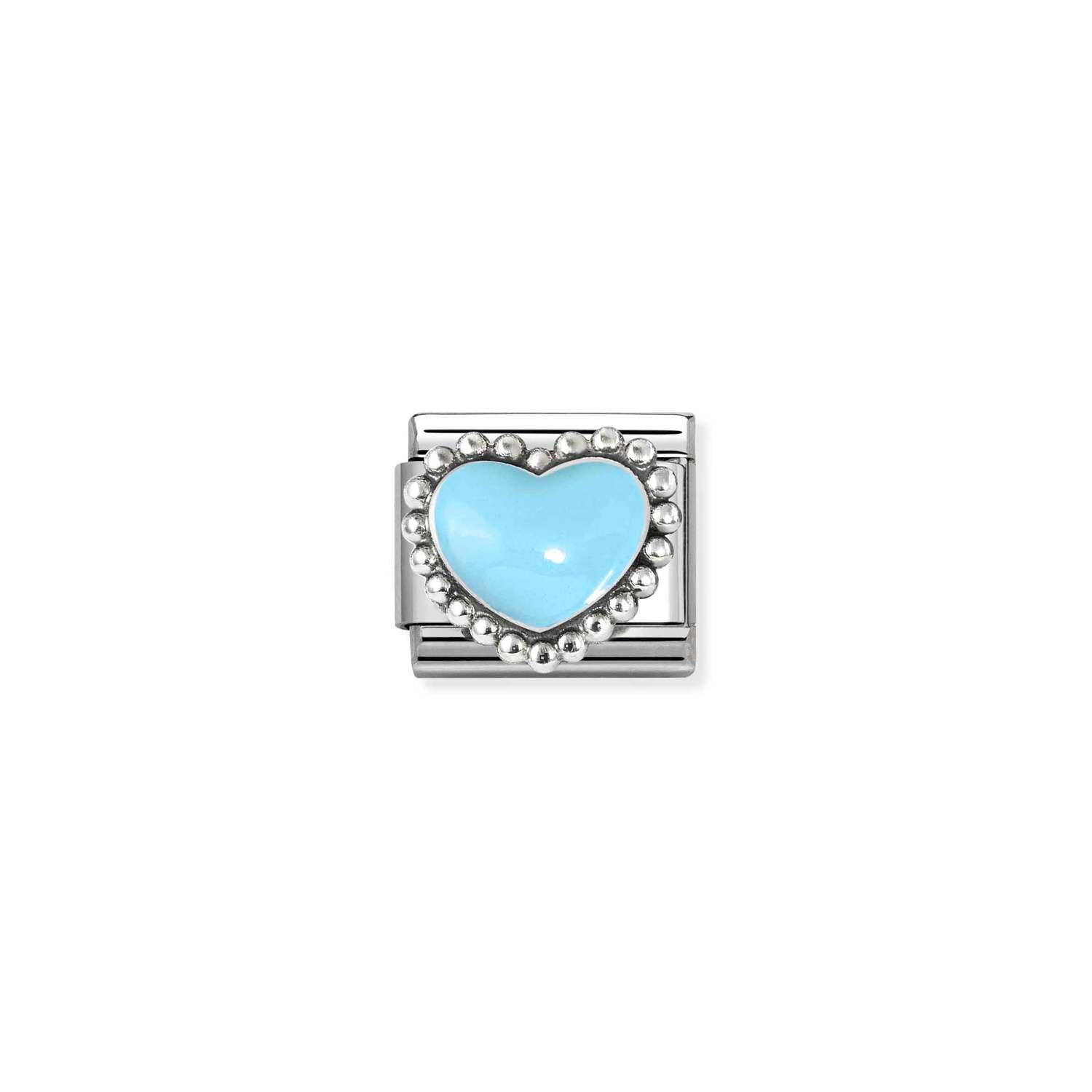 Composable® Link, Charm, Pastel Blue Heart, Beaded Setting in hypoallergenic stainless steel, sterling silver .925 and enamel | Nomination Italy