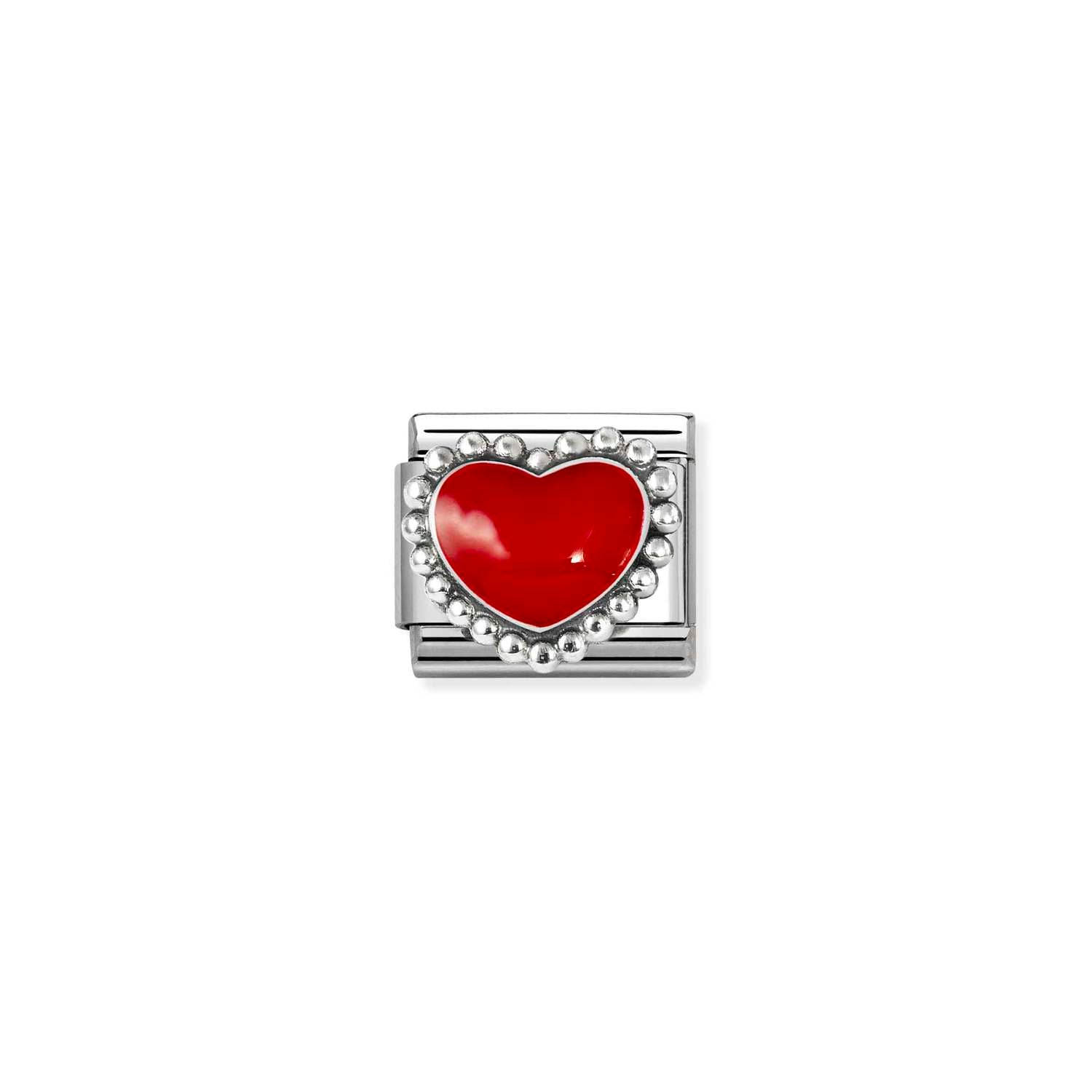 Composable® Link, Charm, Red Heart, Beaded Setting in hypoallergenic stainless steel, sterling silver .925 and enamel | Nomination Italy