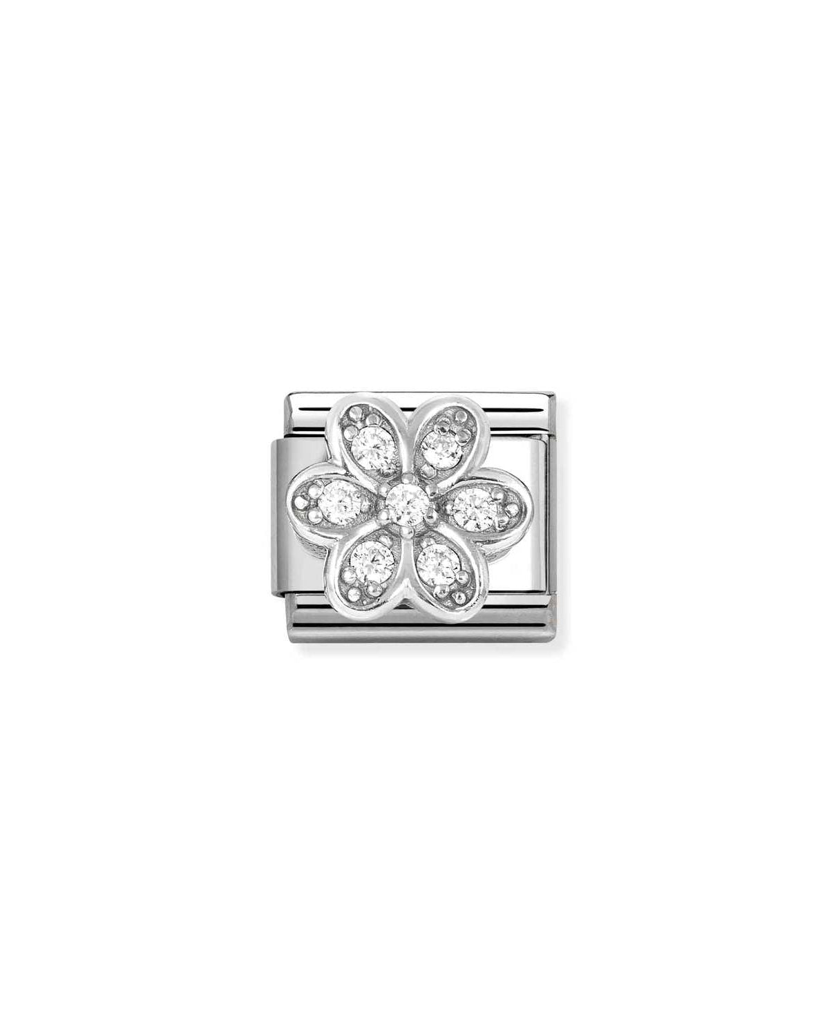 Composable® Link, Charm, Daisy with White Cubic Zirconia in hypoallergenic stainless steel, sterling silver .925 and cubic zirconia | Nomination Italy