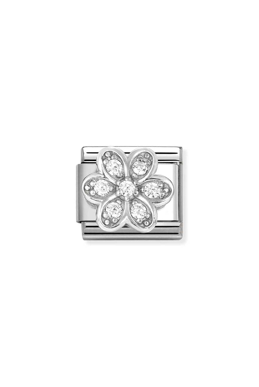 Composable® Link, Charm, Daisy with White Cubic Zirconia in hypoallergenic stainless steel, sterling silver .925 and cubic zirconia | Nomination Italy