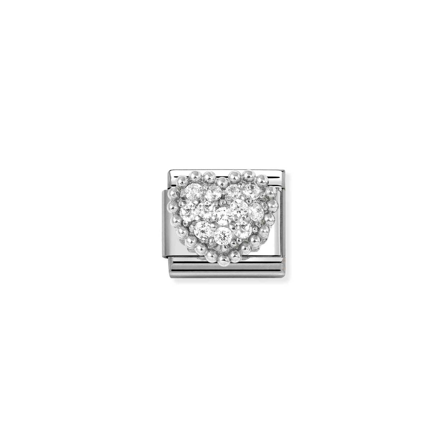 Composable® Link, Charm, Silver Heart with White Cubic Zirconia in hypoallergenic stainless steel, sterling silver .925 and cubic zirconia | Nomination Italy