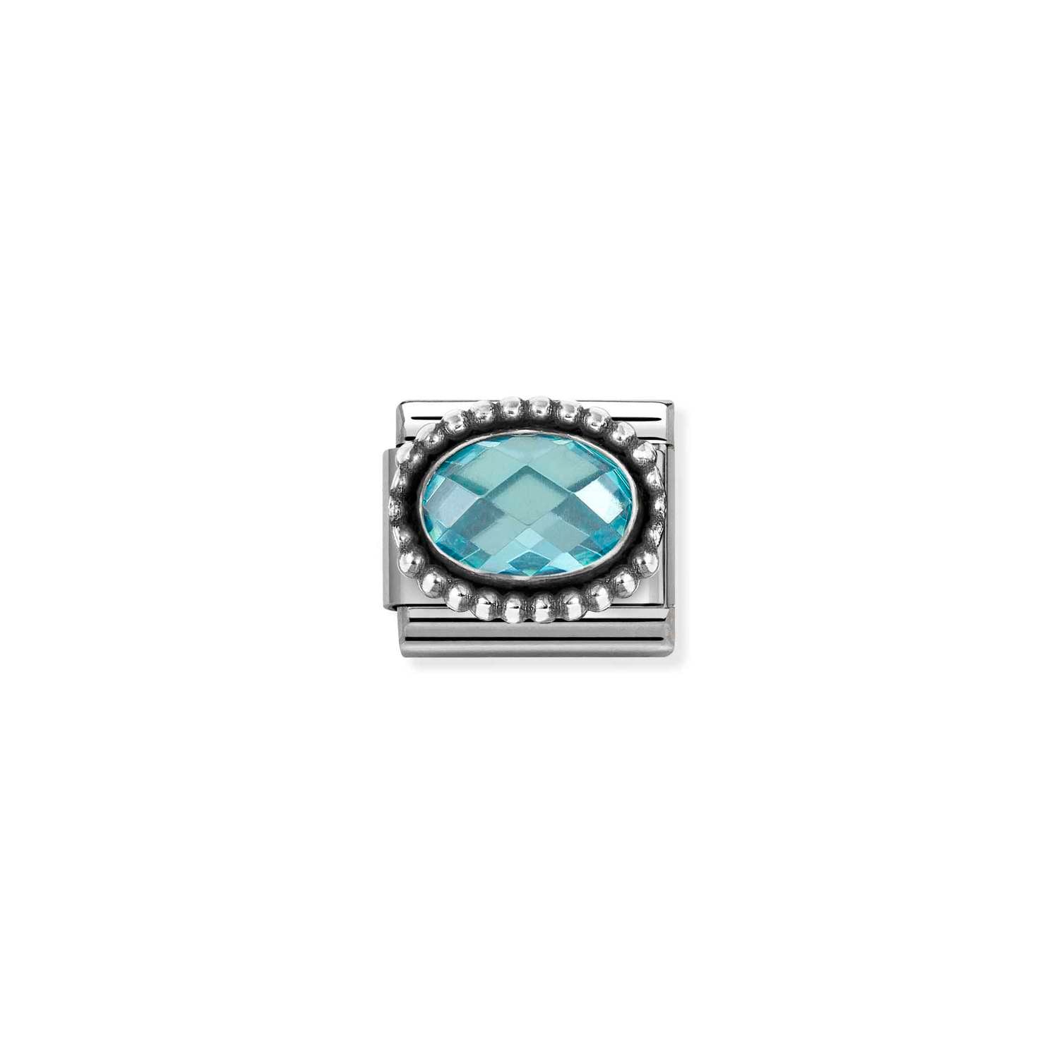 Composable® Link, Charm, Light Blue Cubic Zirconia, Vintage Effect in hypoallergenic stainless steel, sterling silver .925 and cubic zirconia | Nomination Italy