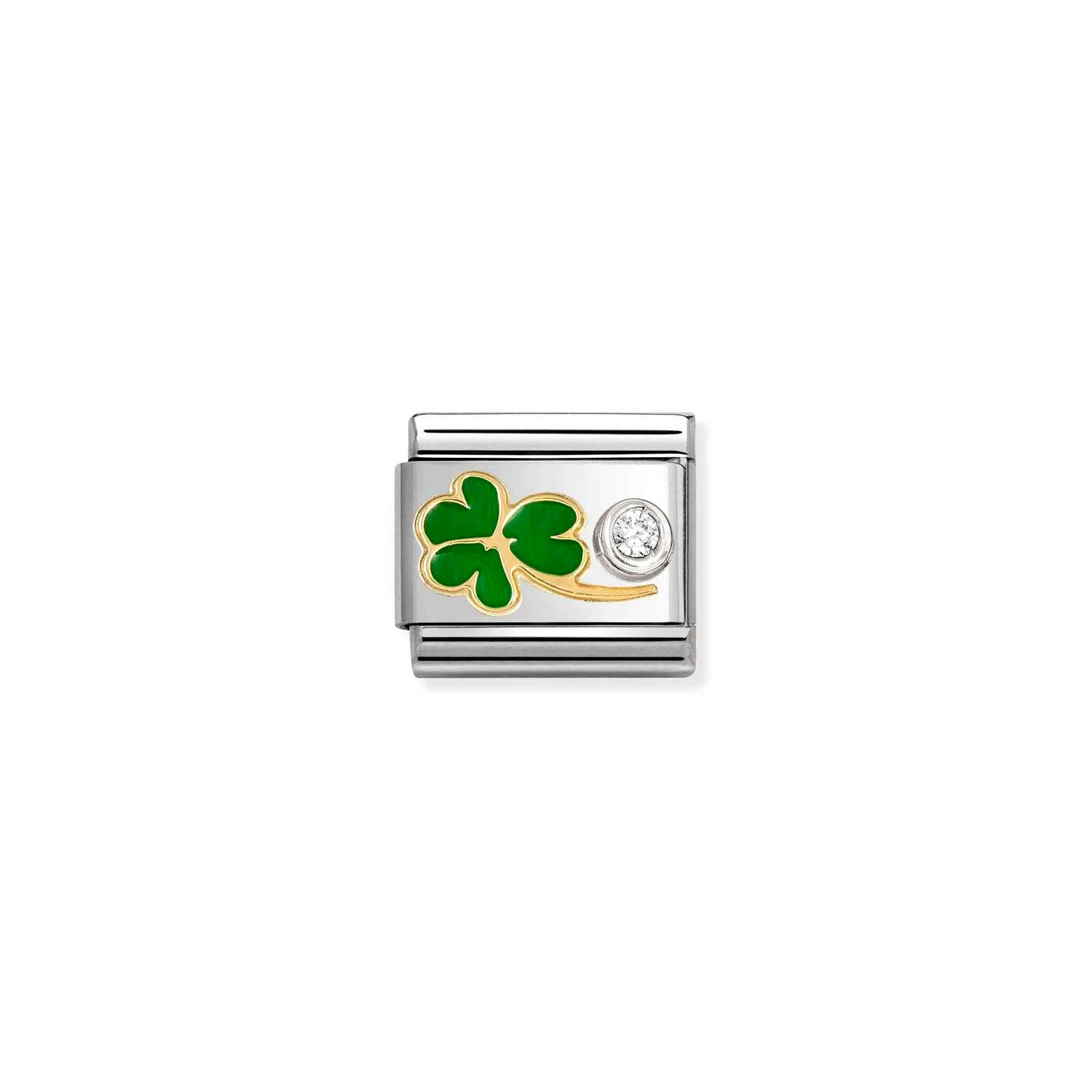 Composable® Link, Charm, Green Clover & Cubic Zirconia Set In silver in hypoallergenic stainless steel and sterling silver .925 | Nomination Italy