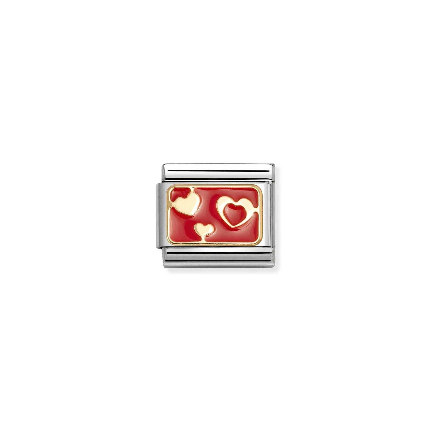 Composable® Link, Charm, Various Red Hearts in hypoallergenic stainless steel, gold 18 kt and enamel | Nomination Italy