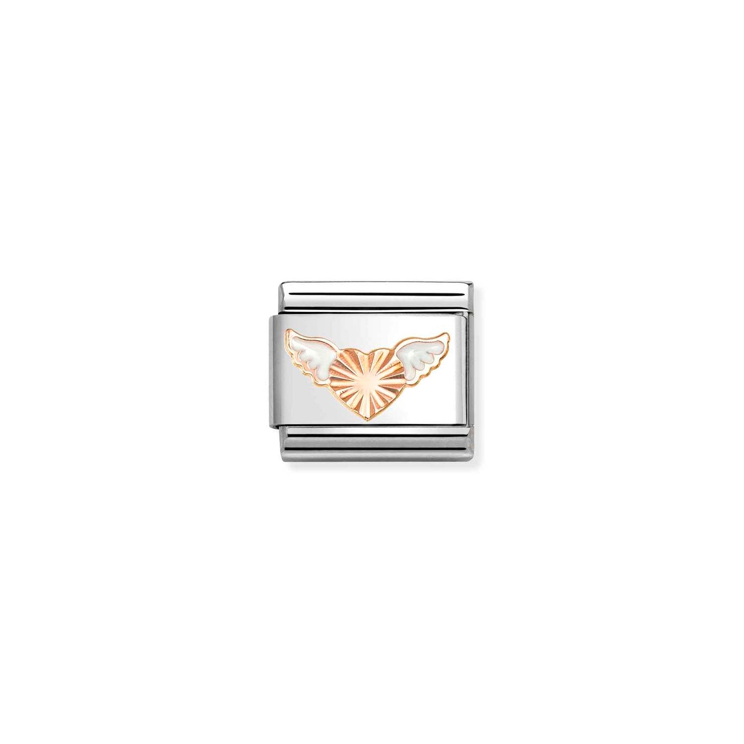 Composable® Link, Charm, White Wings Diamond Heart in hypoallergenic stainless steel, rose gold 9kt and enamel | Nomination Italy
