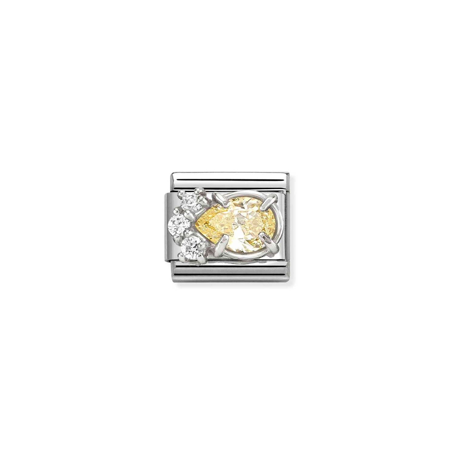 Composable® Link, Charm, Yellow Drop in hypoallergenic stainless steel, sterling silver .925 and cubic zirconia | Nomination Italy