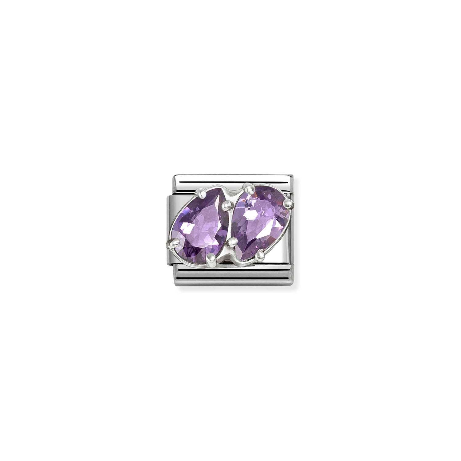 Composable® Link, Charm, Purple Double Drop in hypoallergenic stainless steel, sterling silver .925 and cubic zirconia | Nomination Italy