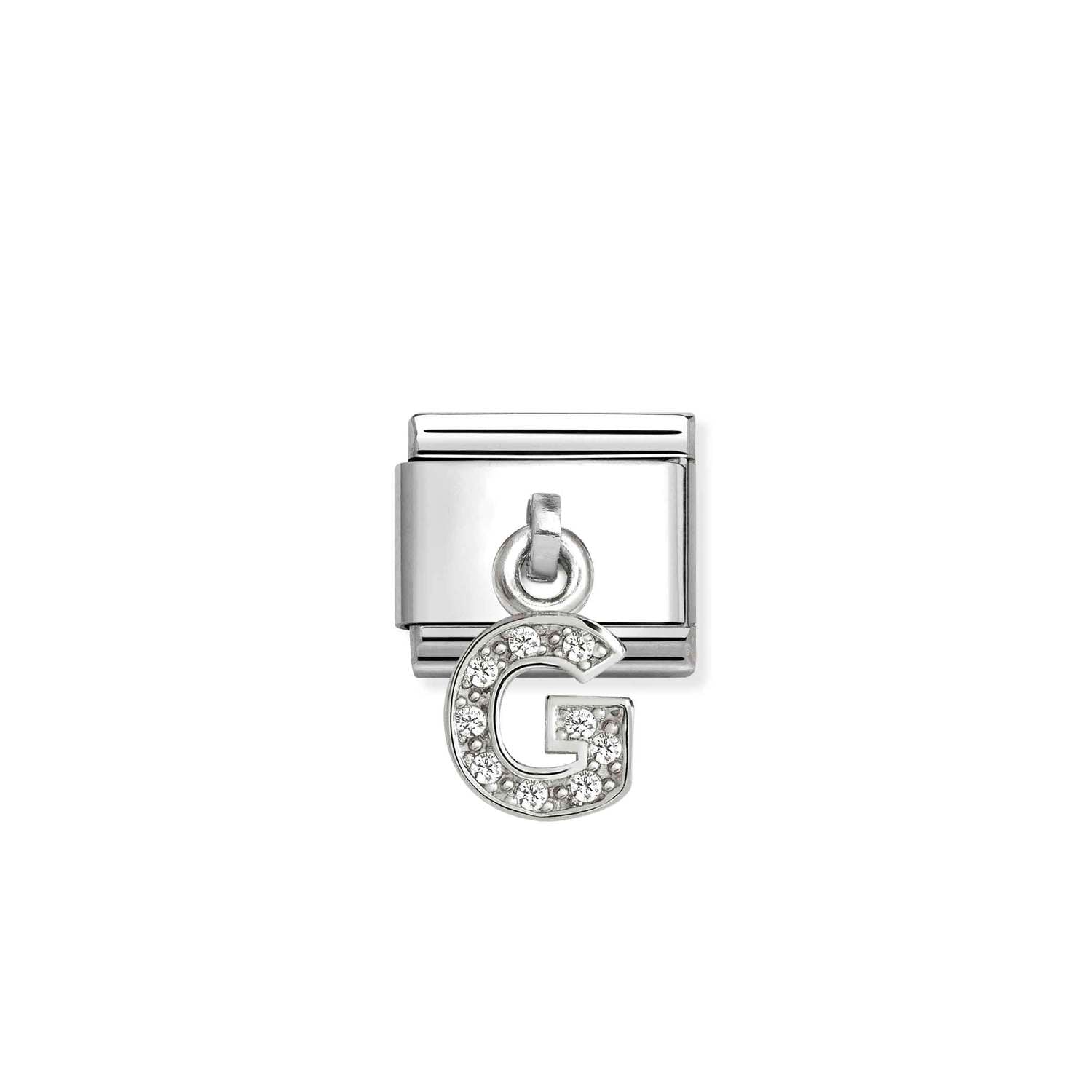 Composable® Link, Charm, Letter G Pendant, silver in hypoallergenic stainless steel, sterling silver .925 and cubic zirconia | Nomination Italy