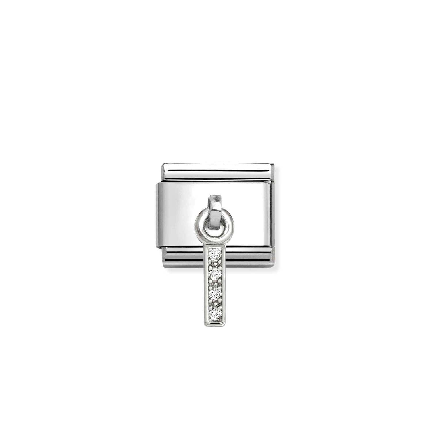 Composable® Link, Charm, Letter I Pendant, silver in hypoallergenic stainless steel, sterling silver .925 and cubic zirconia | Nomination Italy