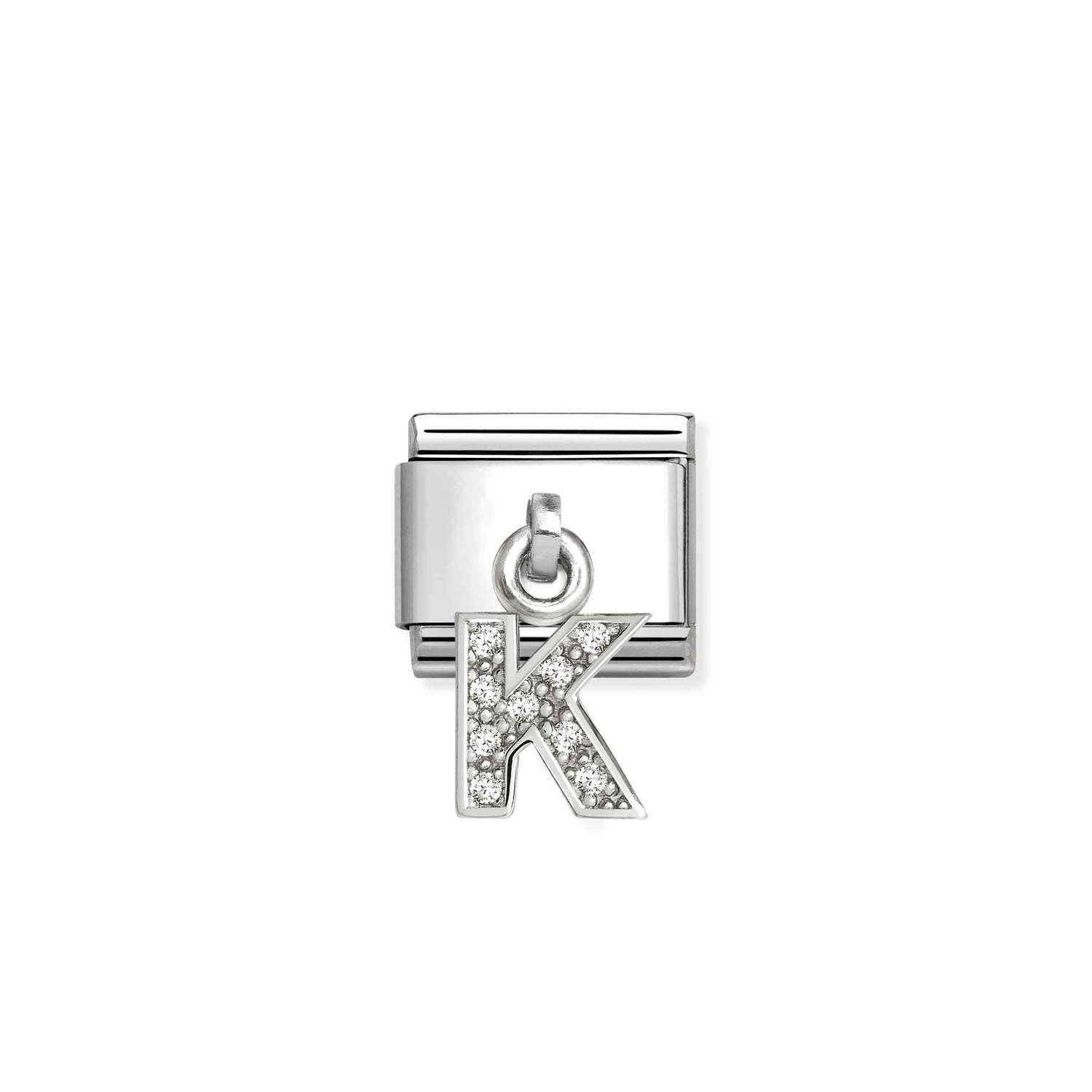 Composable® Link, Charm, Letter K Pendant, silver in hypoallergenic stainless steel, sterling silver .925 and cubic zirconia | Nomination Italy