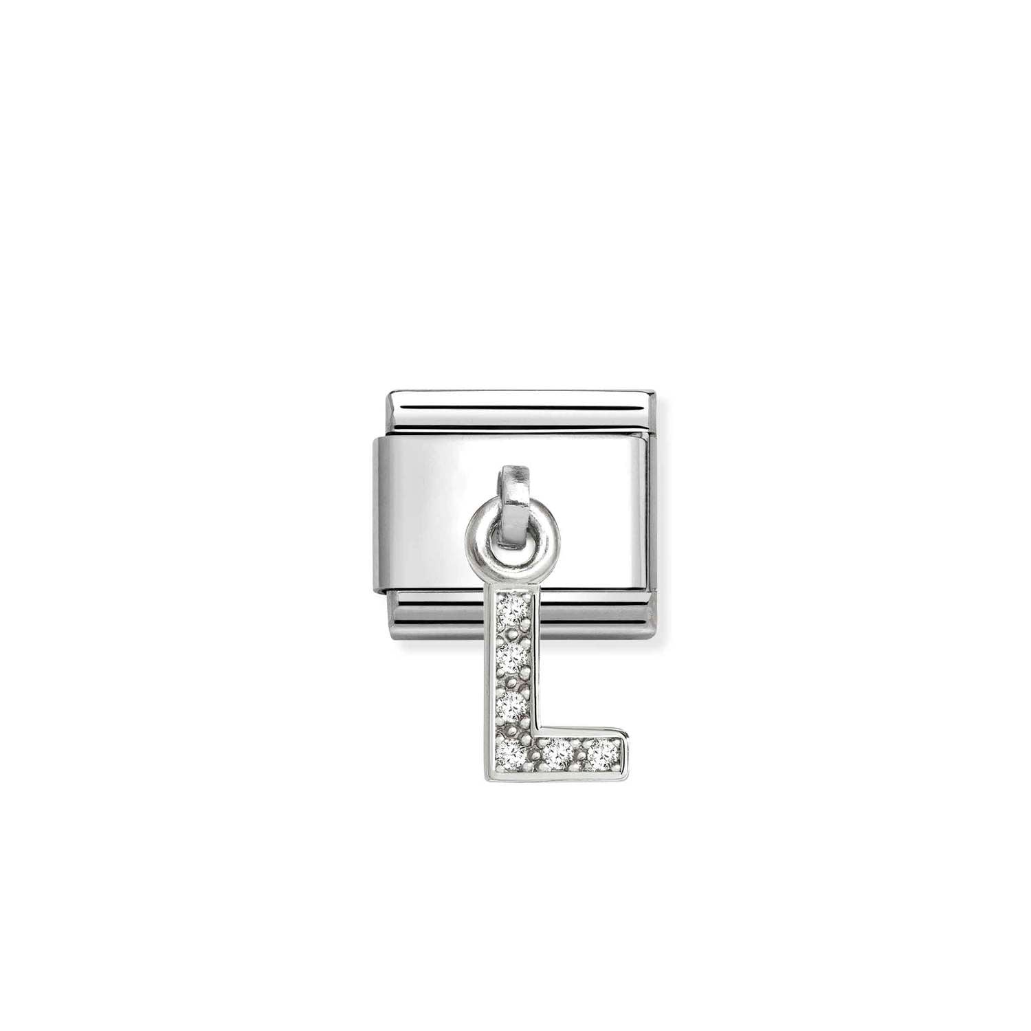 Composable® Link, Charm, Letter L Pendant, silver in hypoallergenic stainless steel, sterling silver .925 and cubic zirconia | Nomination Italy