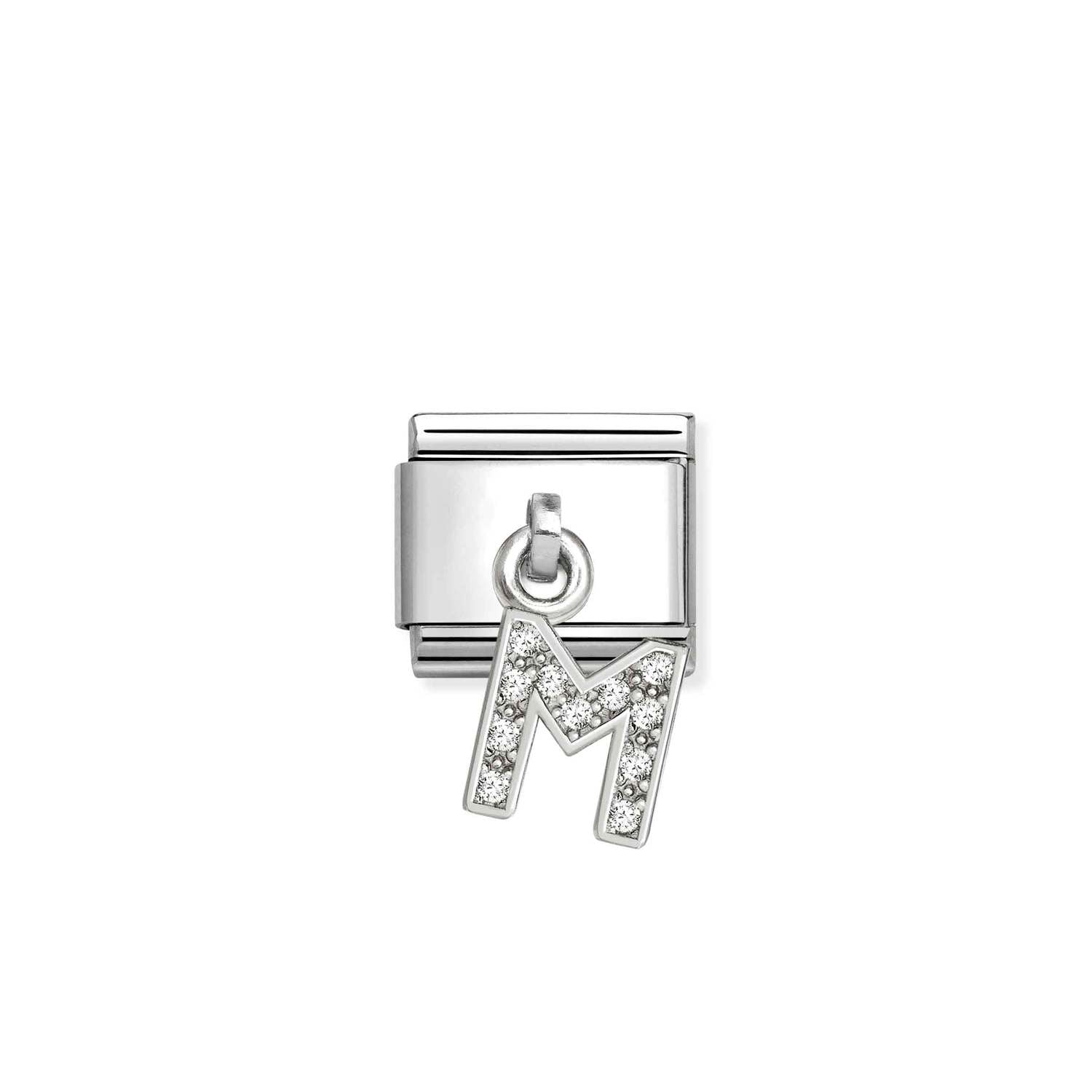 Composable® Link, Charm, Letter M Pendant, silver in hypoallergenic stainless steel, sterling silver .925 and cubic zirconia | Nomination Italy