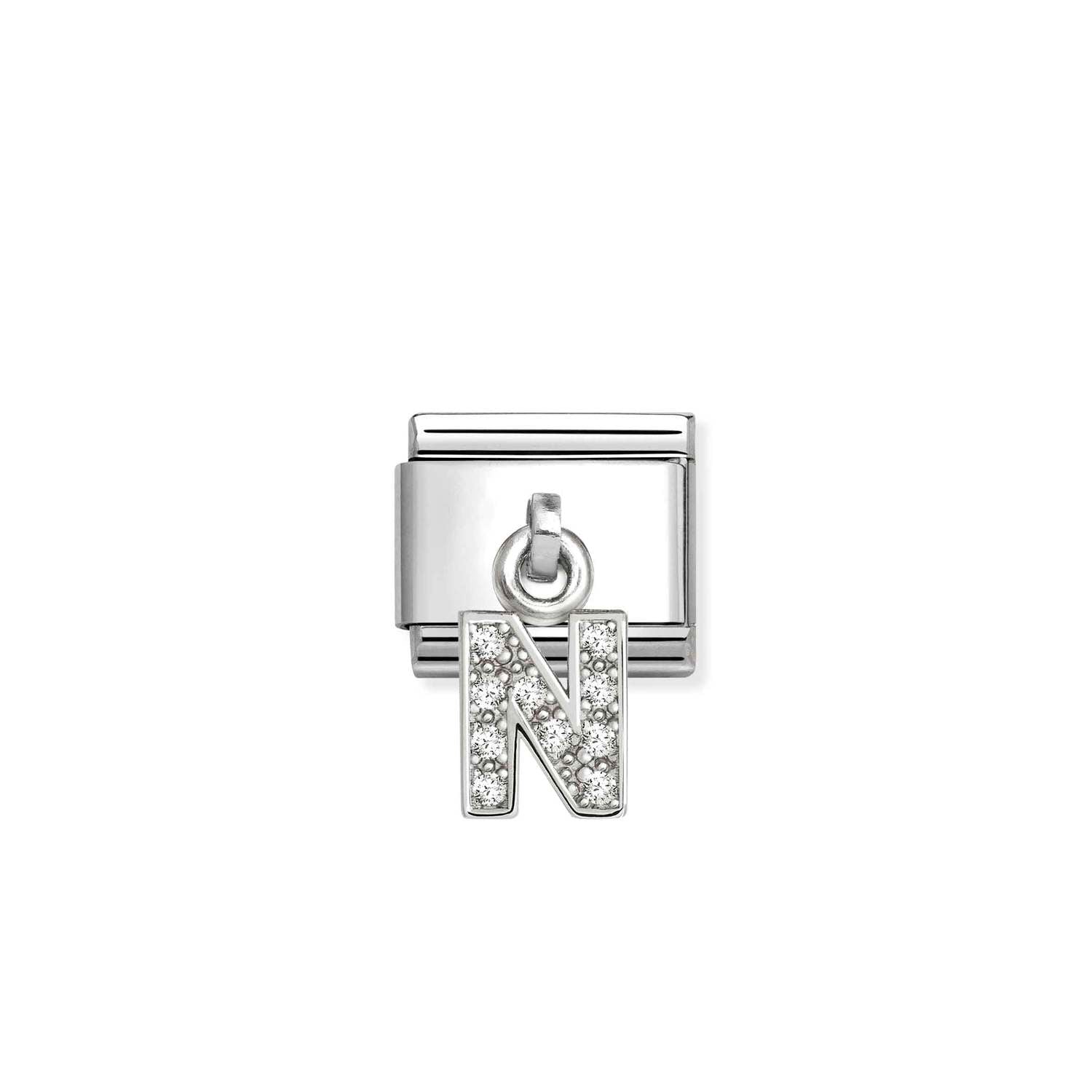 Composable® Link, Charm, Letter N Pendant, silver in hypoallergenic stainless steel, sterling silver .925 and cubic zirconia | Nomination Italy