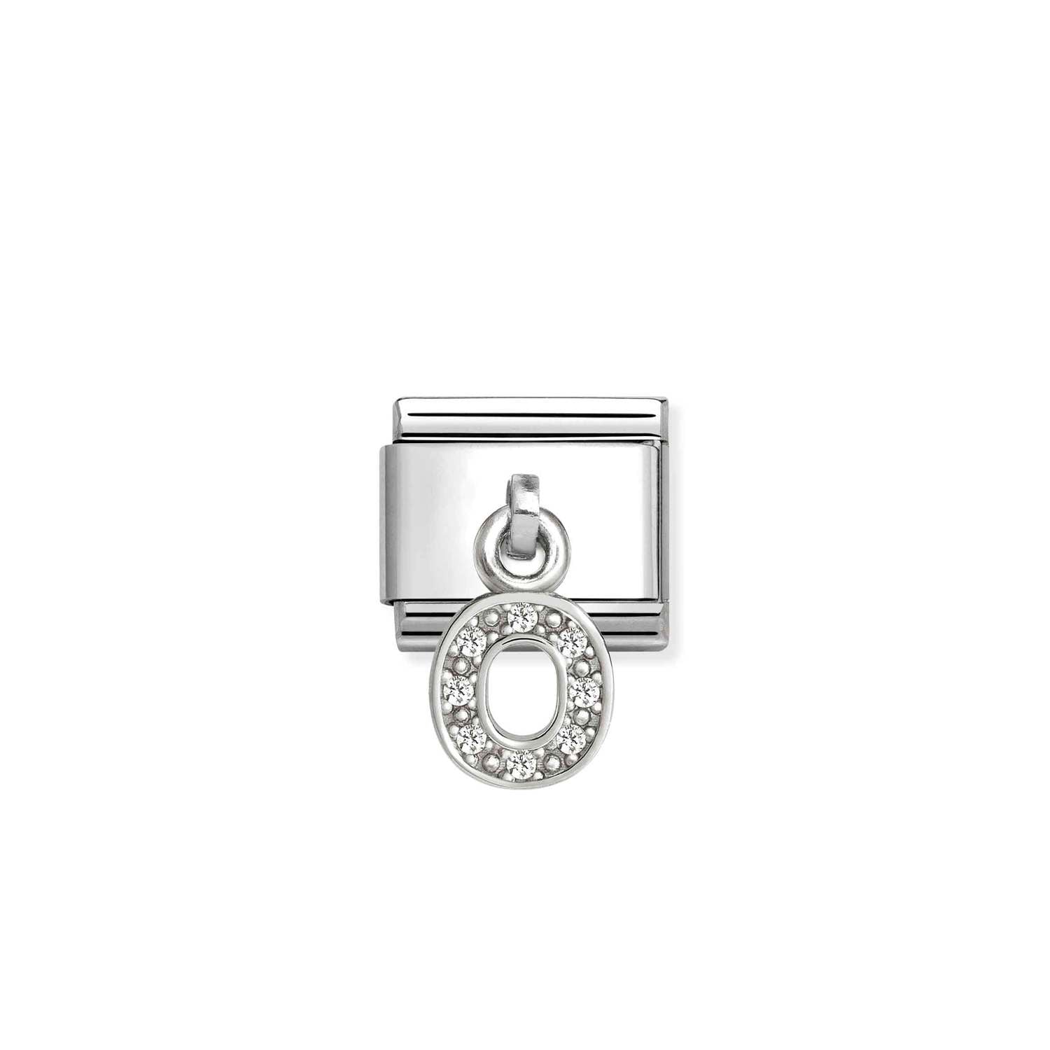 Composable® Link, Charm, Letter O Pendant, silver in hypoallergenic stainless steel, sterling silver .925 and cubic zirconia | Nomination Italy