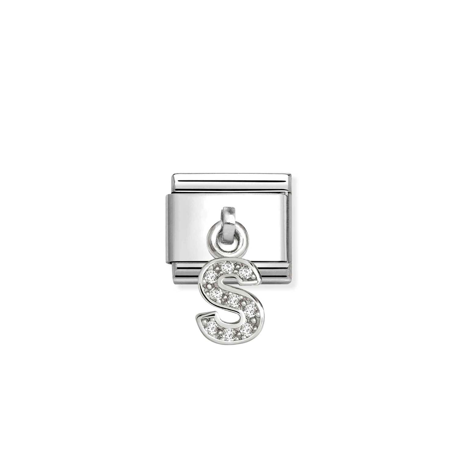 Composable® Link, Charm, Letter S Pendant, silver in hypoallergenic stainless steel, sterling silver .925 and cubic zirconia | Nomination Italy
