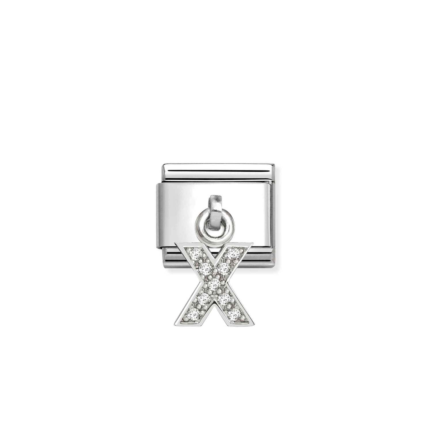 Composable® Link, Charm, Letter X Pendant, silver in hypoallergenic stainless steel, sterling silver .925 and cubic zirconia | Nomination Italy