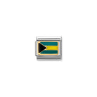 Silver charm with a Bahamas flag design on a white background