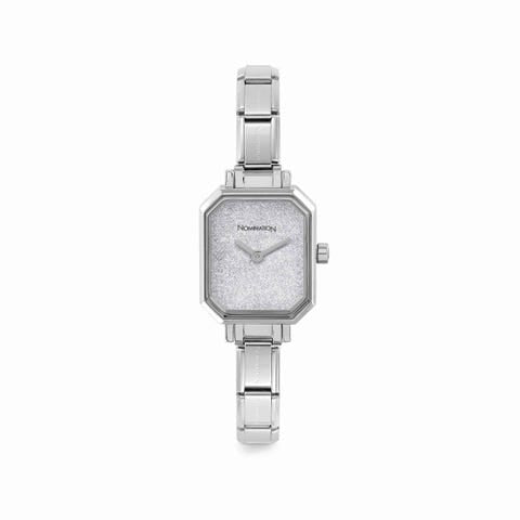 Paris watch with steel strap rectangular glitter silver. Personalized watch with Composable® links. Make it your own.