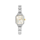 Silver watch with gold accents on a white background