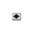 Silver charm with a black rhombus on a white background