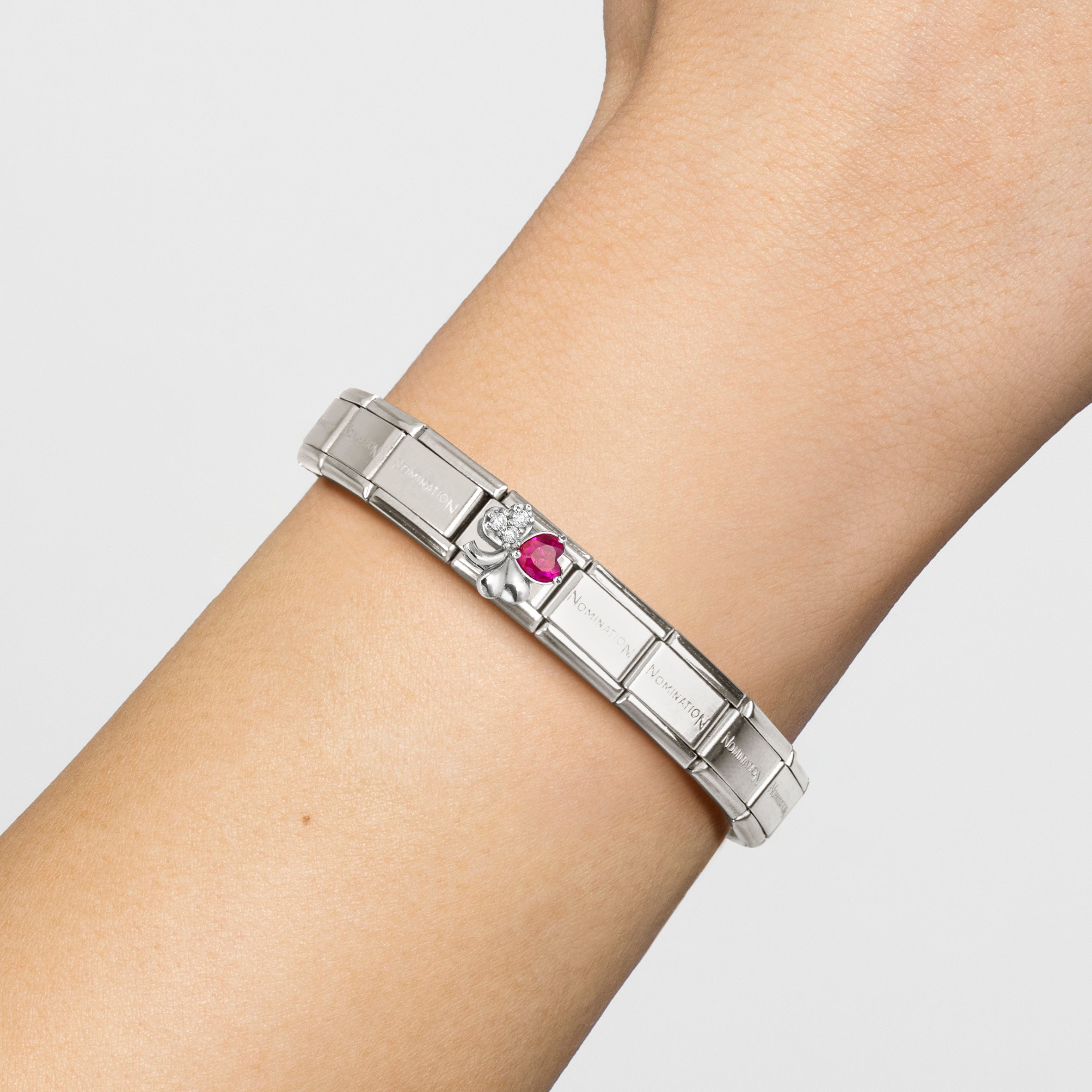 Composable® Link, Charm, Four-leaf Clover, White and Red in hypoallergenic stainless steel, sterling silver .925 and cubic zirconia | Nomination Italy