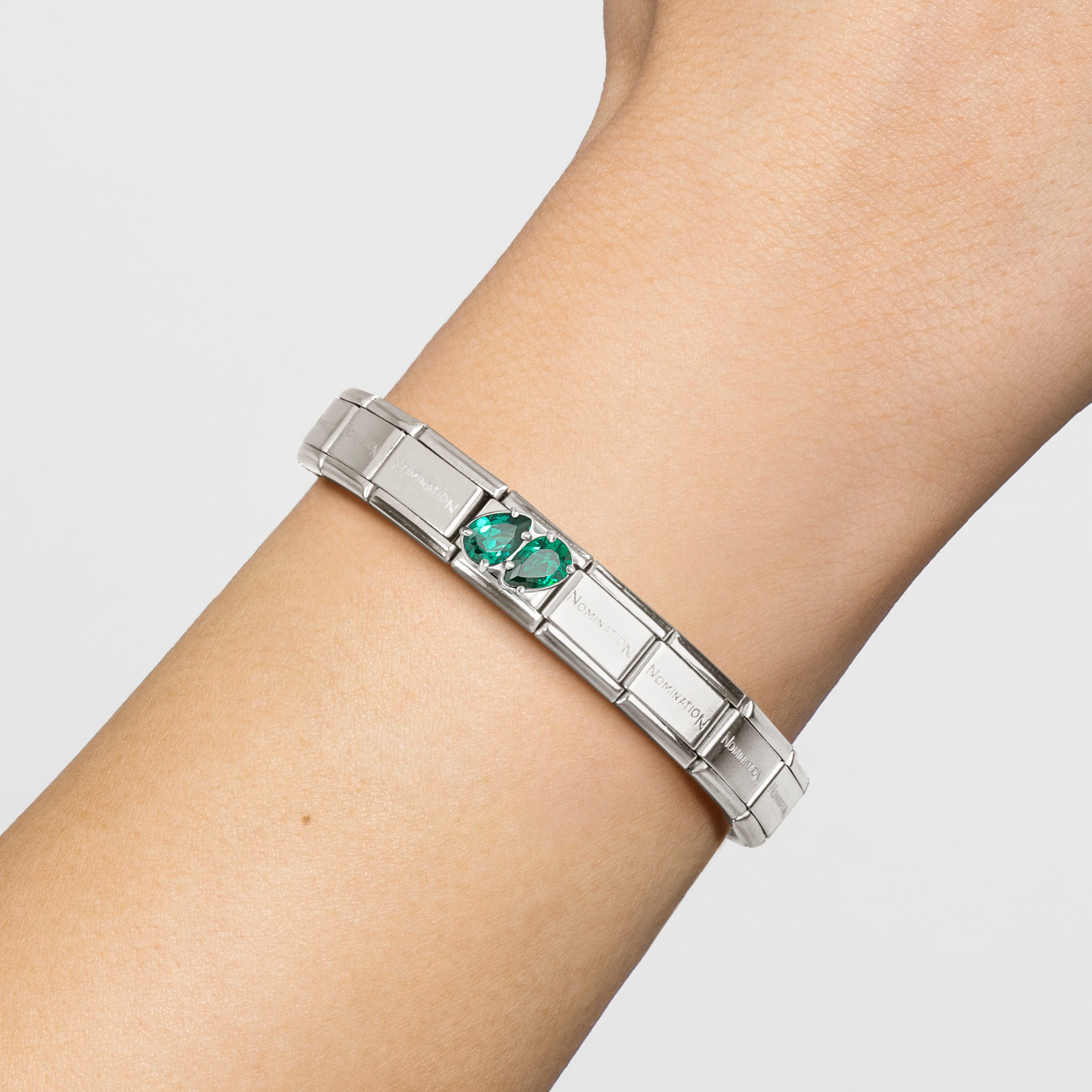 Composable® Link, Charm, Green Double Drop in hypoallergenic stainless steel, sterling silver .925 and cubic zirconia | Nomination Italy
