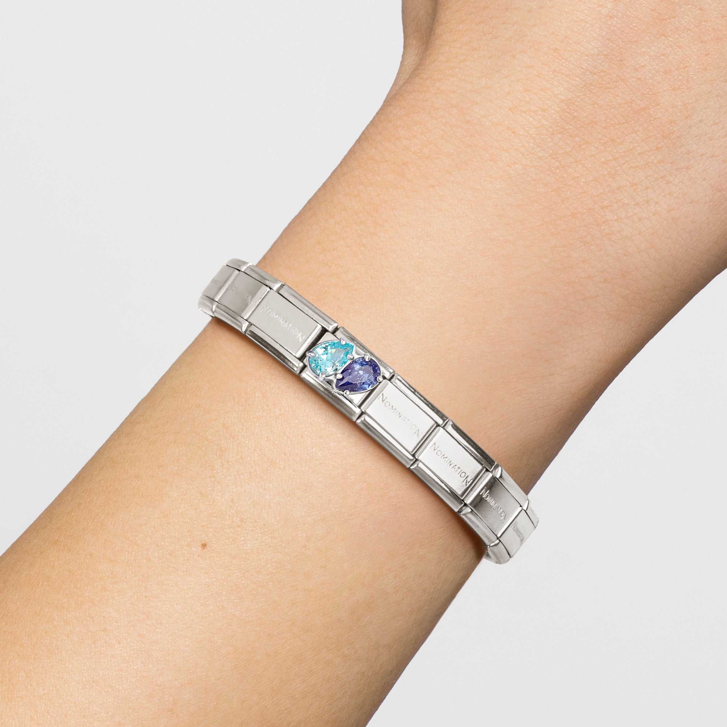 Composable® Link, Charm, Bue Blue Double Drop in hypoallergenic stainless steel, sterling silver .925 and cubic zirconia | Nomination Italy