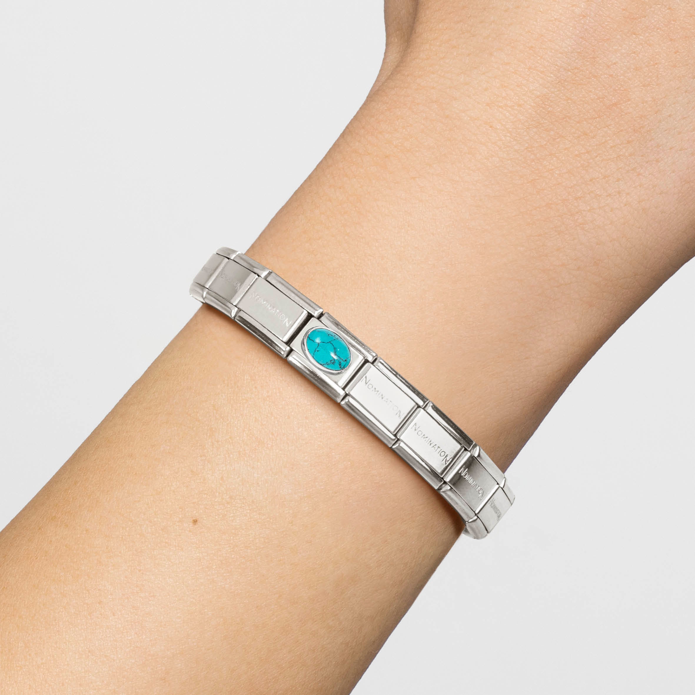 Composable® Link, Charm, Veined Turquoise Stone in hypoallergenic stainless steel, sterling silver .925 and natural stones | Nomination Italy