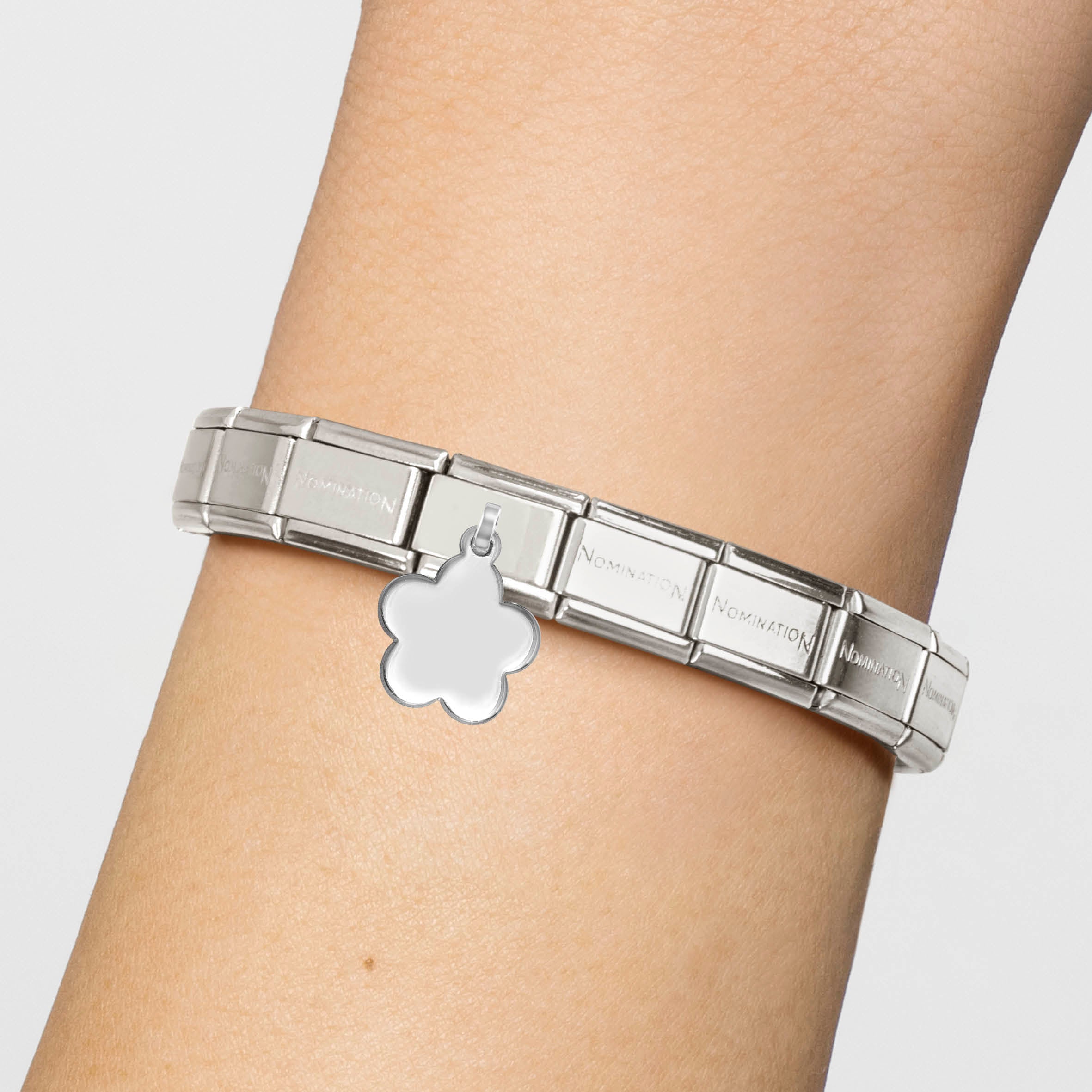 Composable® Link, Charm, Flower Engraving Pendant in hypoallergenic stainless steel, sterling silver .925 and cubic zirconia | Nomination Italy