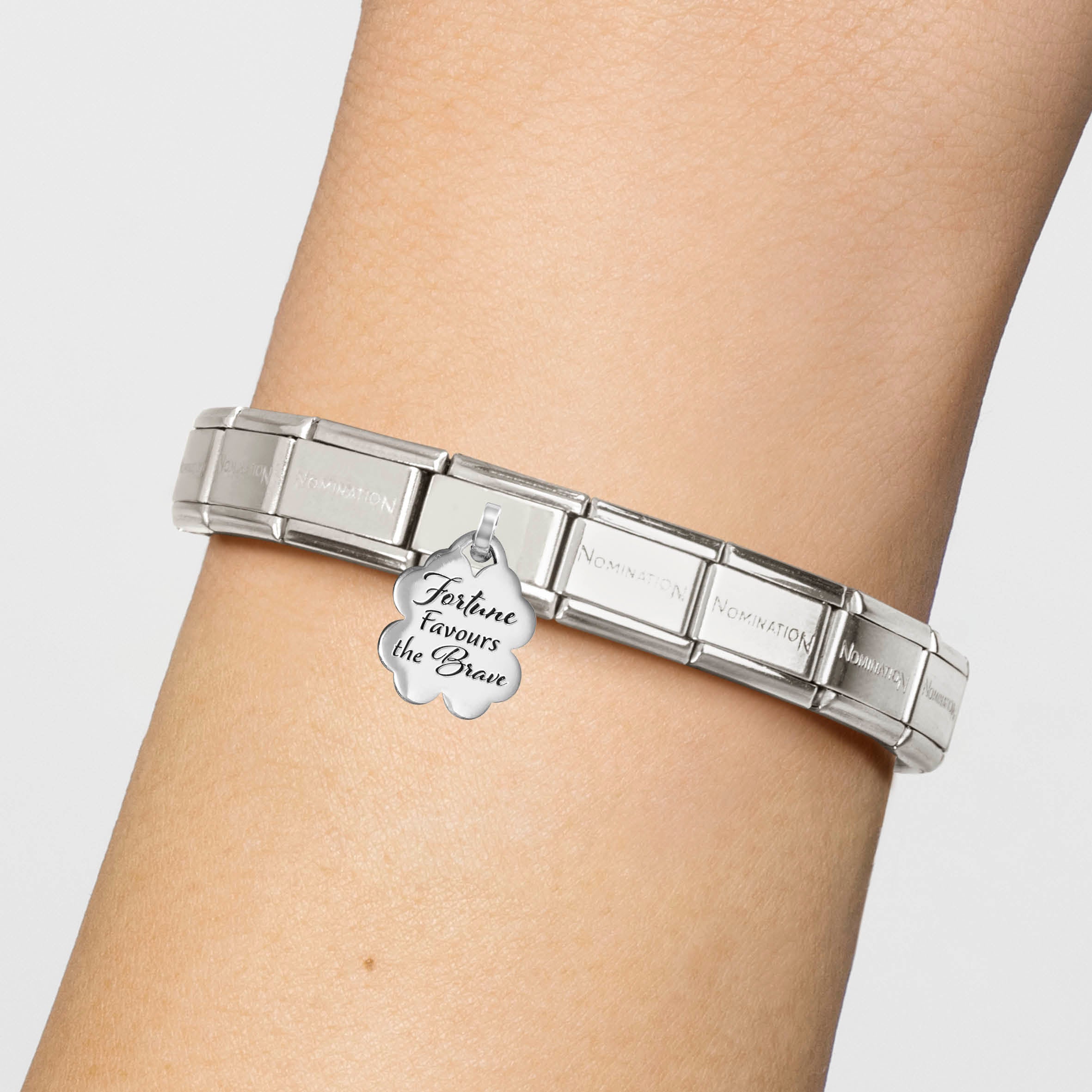 Composable® Link, Charm, Fortune Favours The Brave Clover Pendant in hypoallergenic stainless steel and sterling silver .925 | Nomination Italy